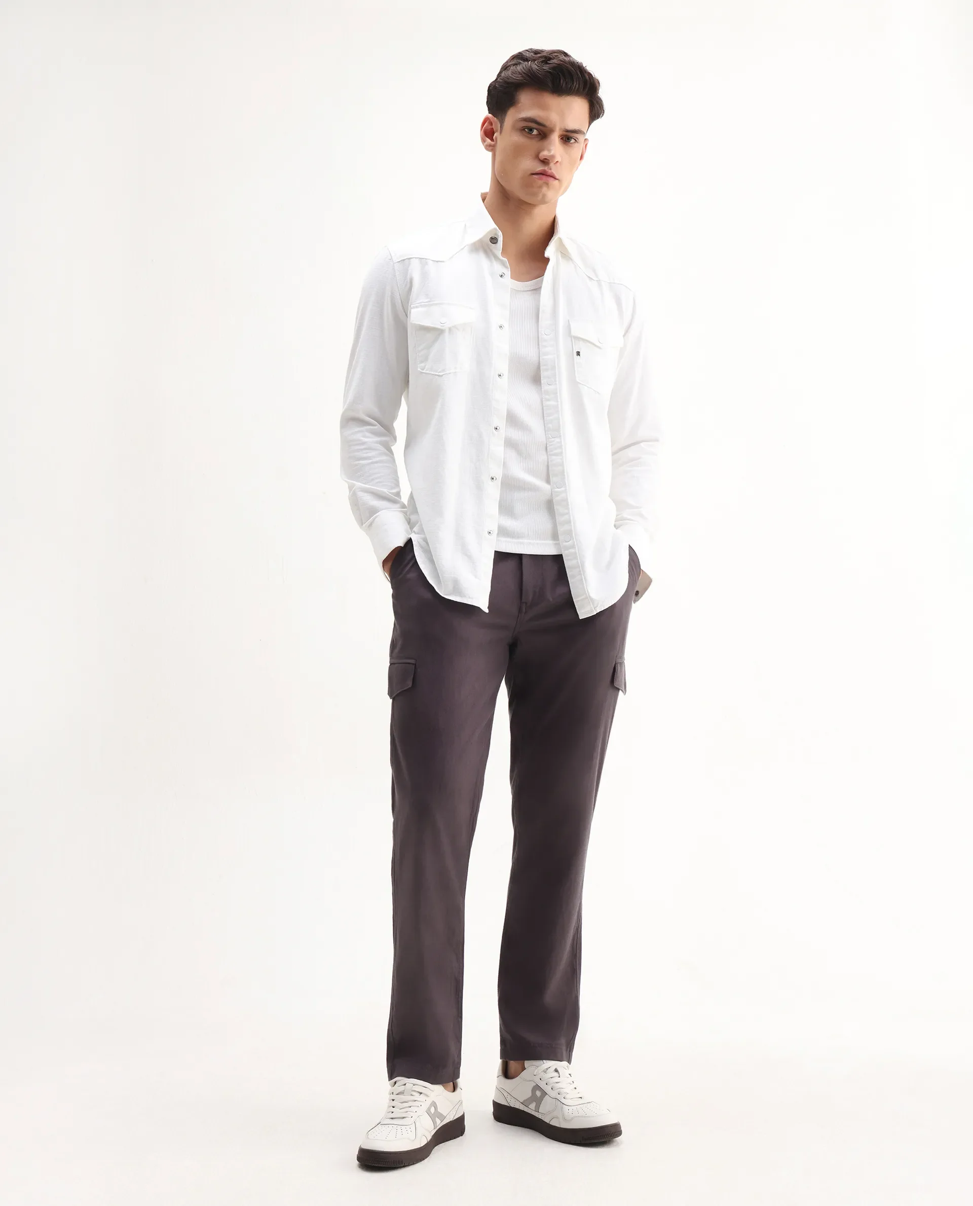 Rare Rabbit Men's Curex-1 Dusky Purple Cotton Blend Plain Regular Fit Trouser - Image 5