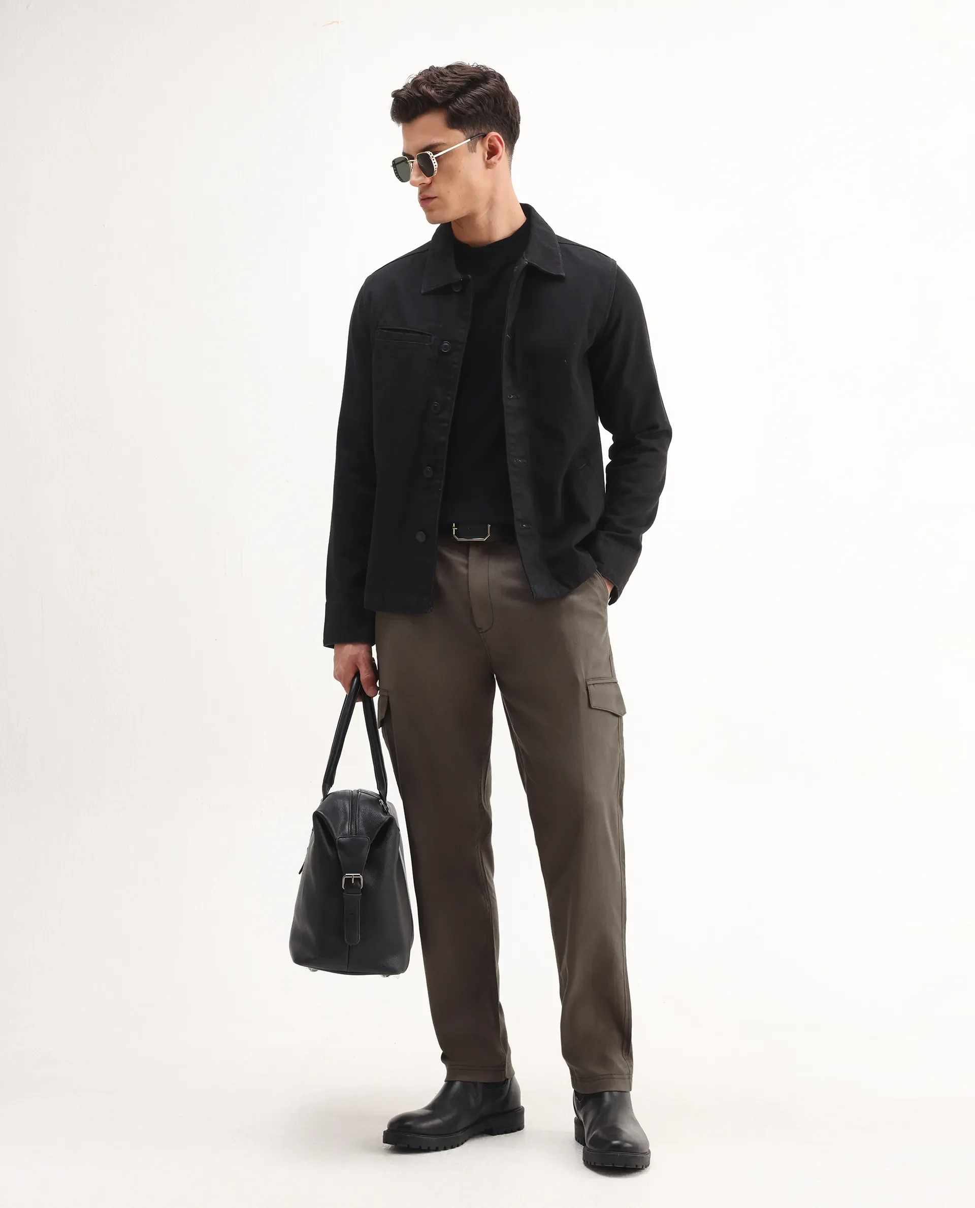 Rare Rabbit Men's Curex-1 Olive Cotton Blend Plain Regular Fit Trouser