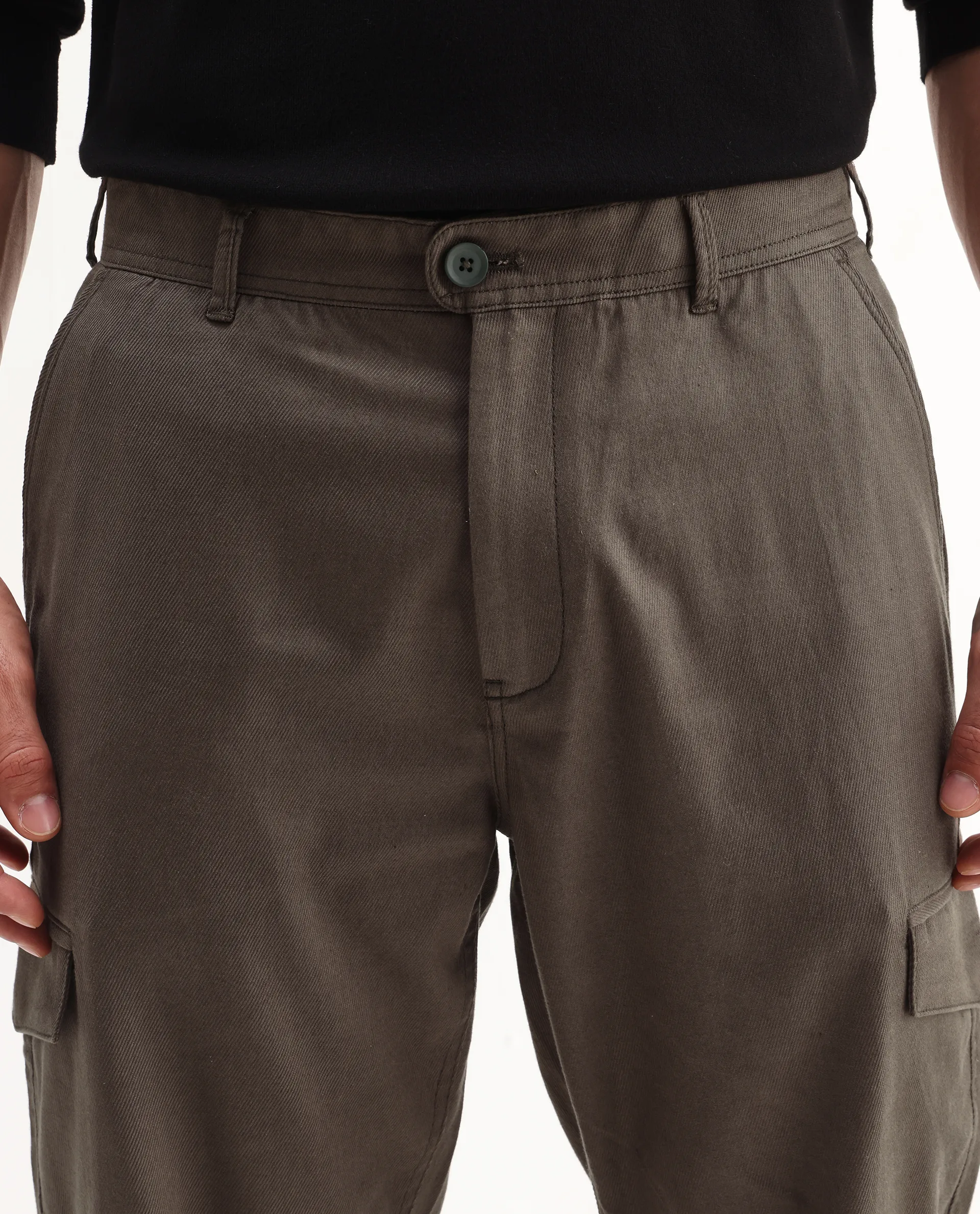 Rare Rabbit Men's Curex-1 Olive Cotton Blend Plain Regular Fit Trouser - Image 3