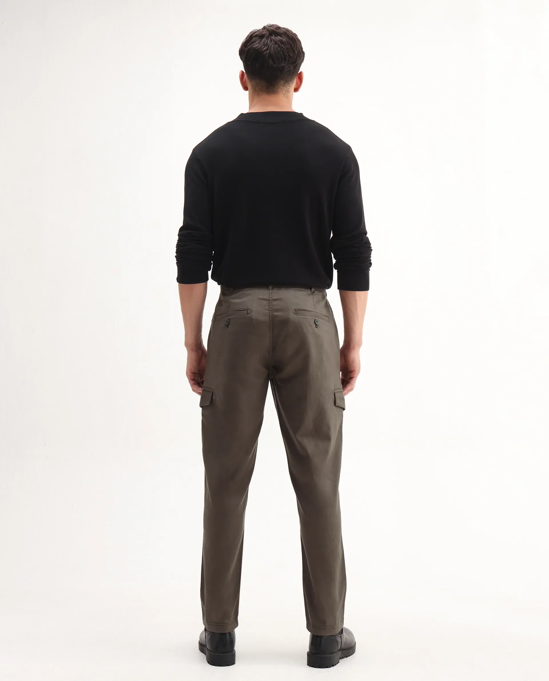 Rare Rabbit Men's Curex-1 Olive Cotton Blend Plain Regular Fit Trouser - Image 8
