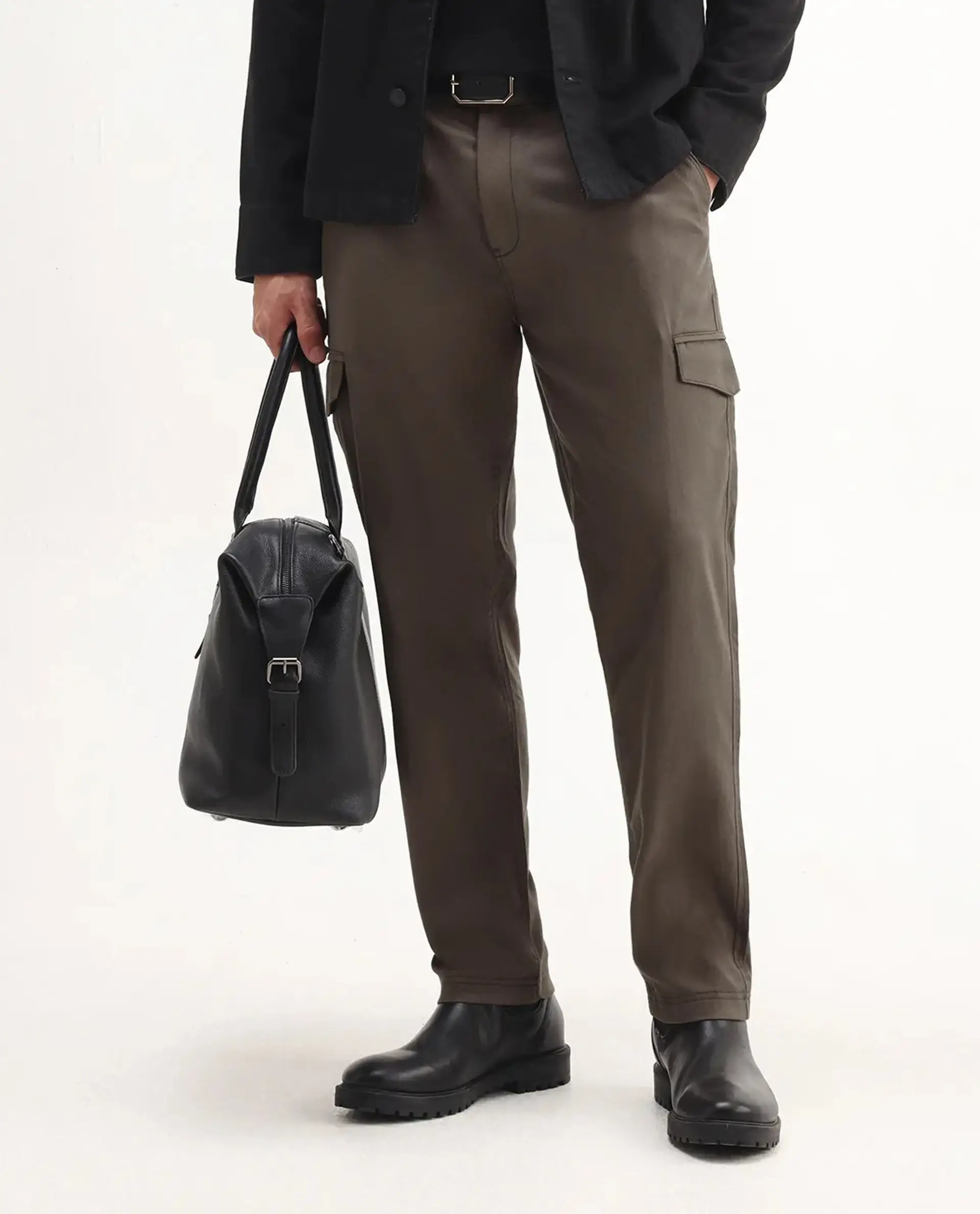 Rare Rabbit Men's Curex-1 Olive Cotton Blend Plain Regular Fit Trouser - Image 9