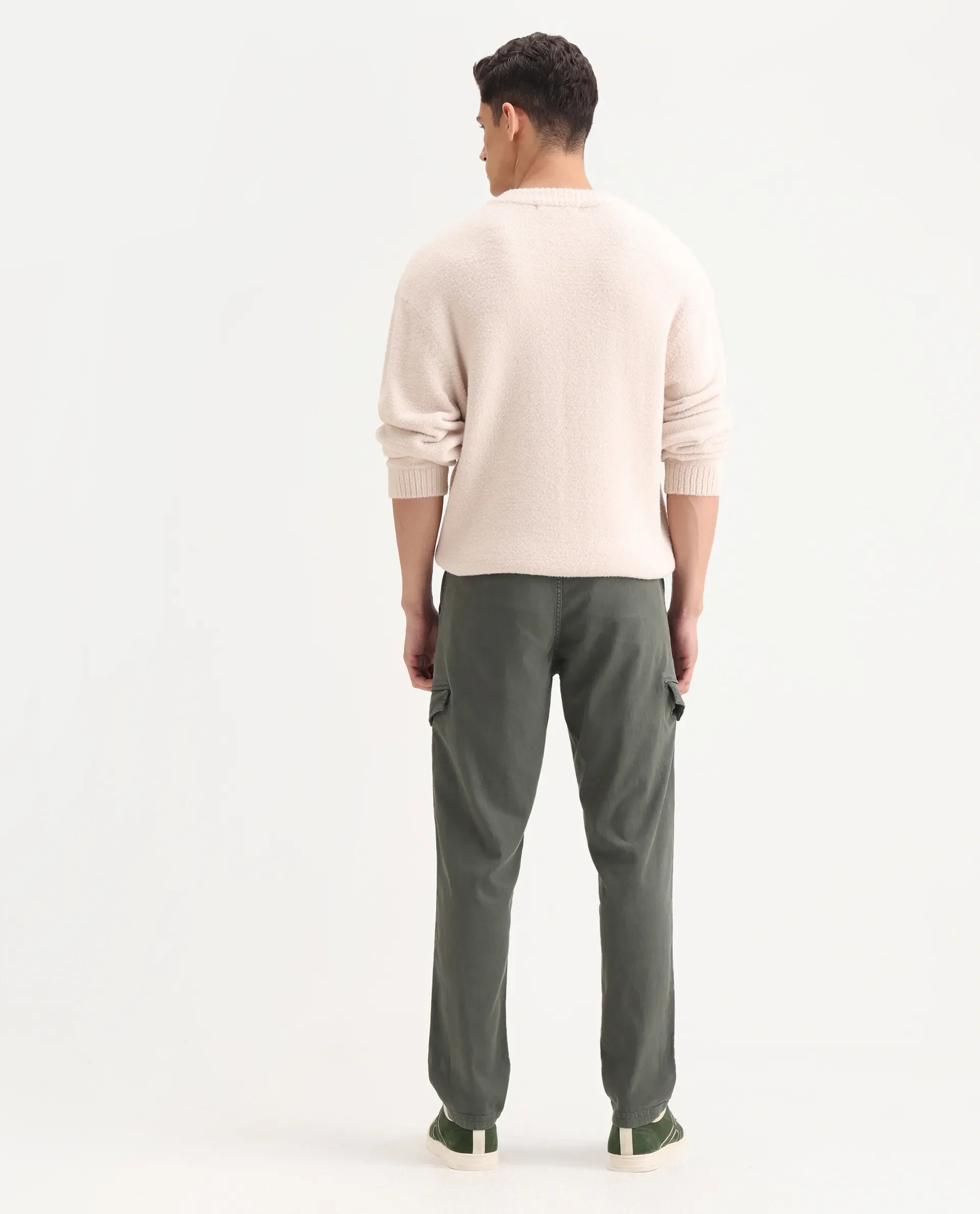 Rare Rabbit Men's Curex Dusky Olive Cotton Blend Plain Regular Fit Trouser - Image 8