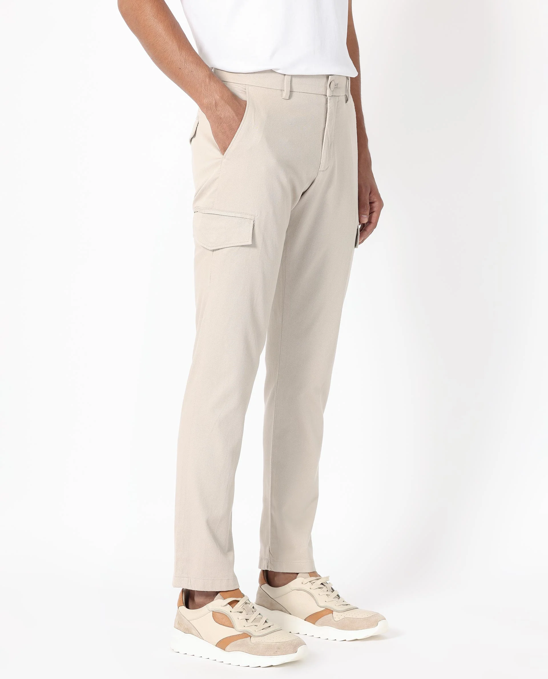 Rare Rabbit Men's Curo Beige Cotton Plain Regular Fit Trouser - Image 2