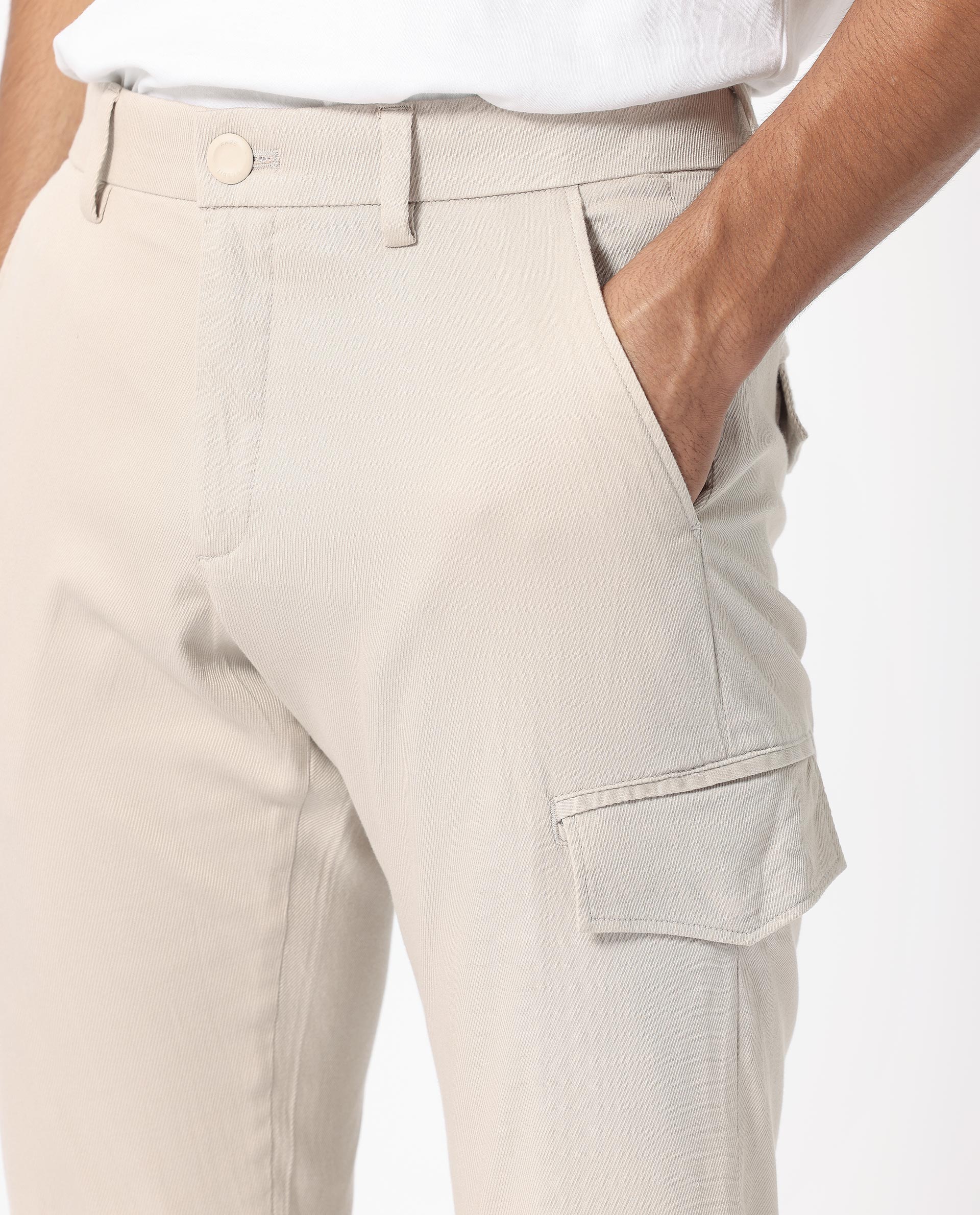 Rare Rabbit Men's Curo Beige Cotton Plain Regular Fit Trouser - Image 3