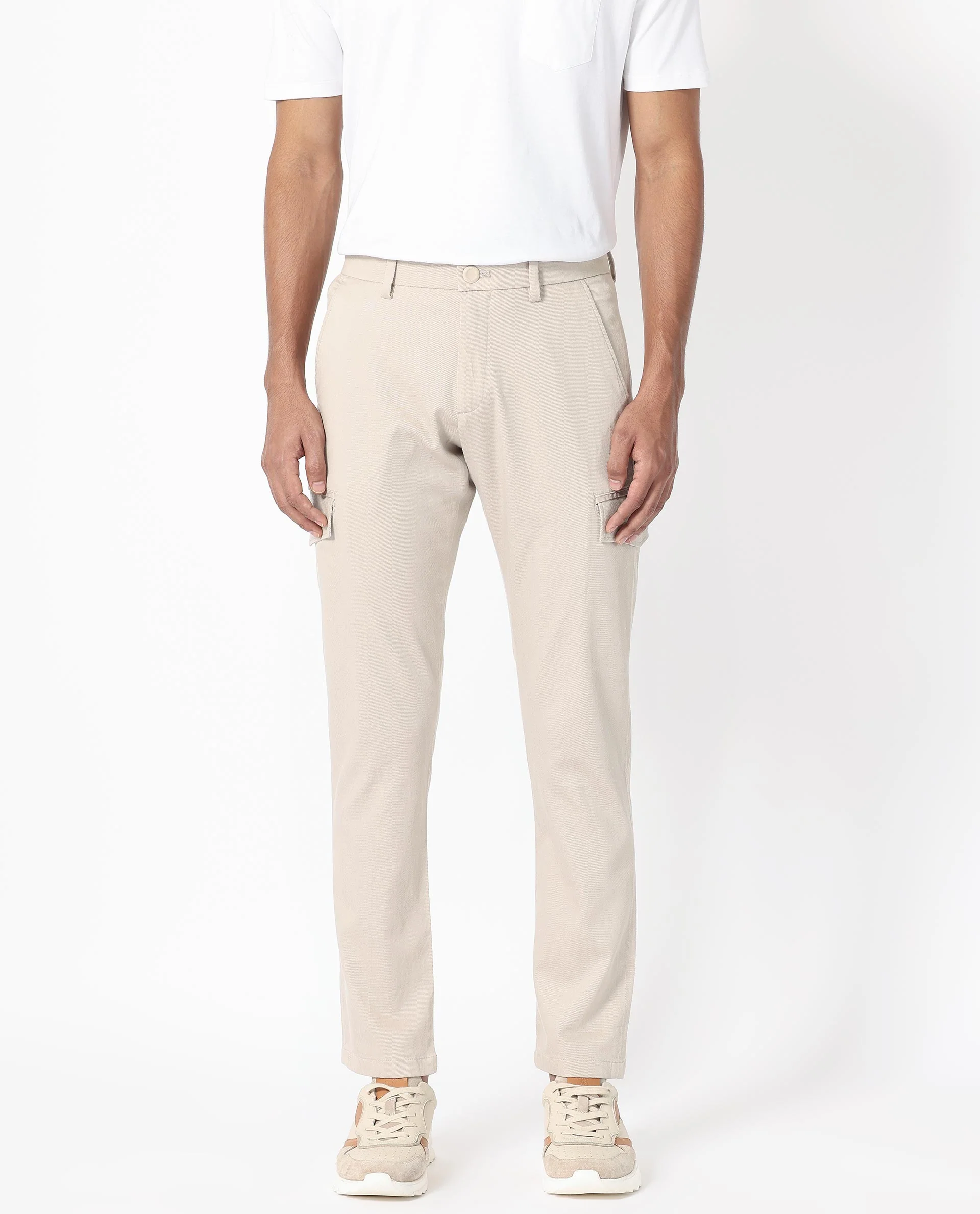 Rare Rabbit Men's Curo Beige Cotton Plain Regular Fit Trouser - Image 4