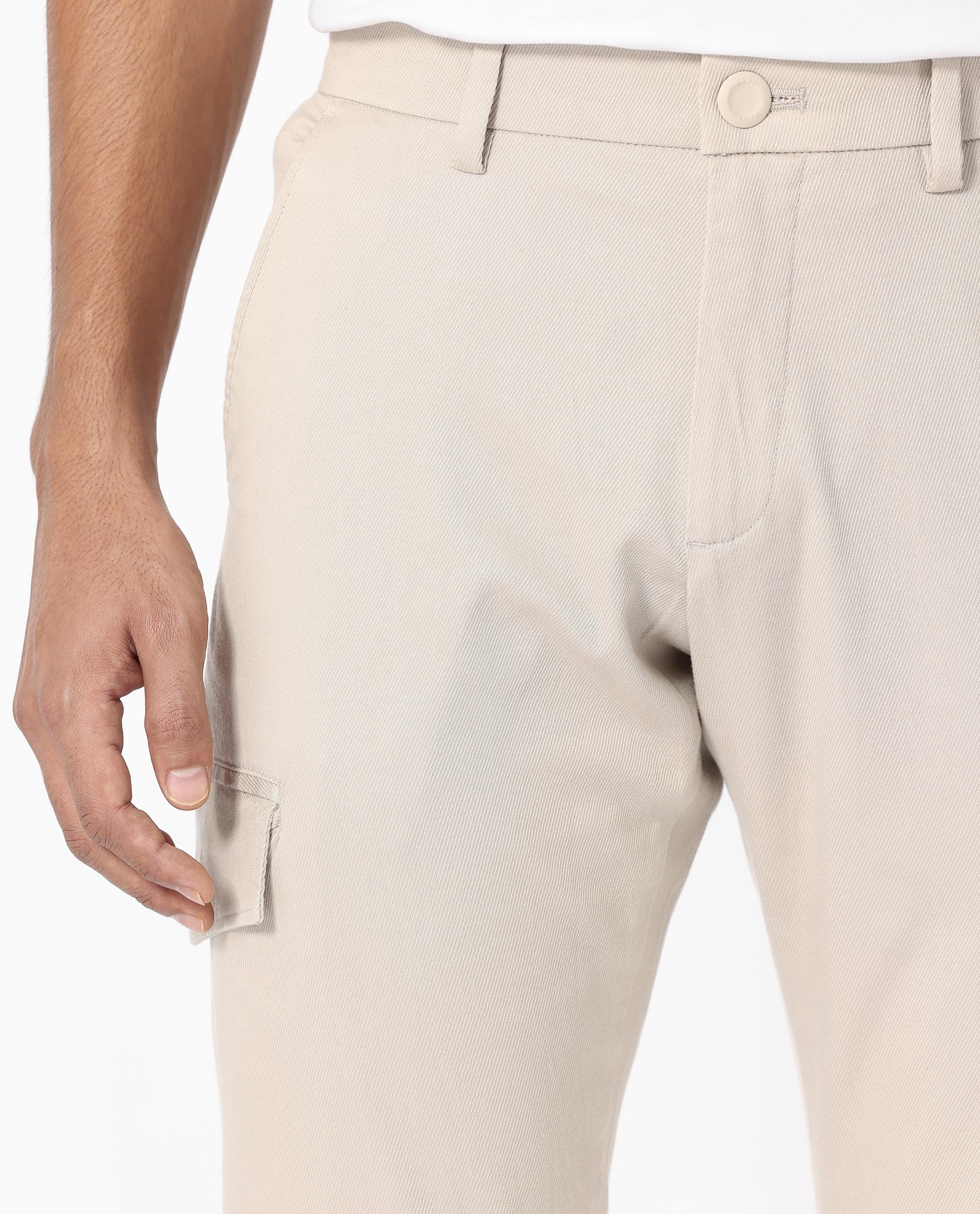 Rare Rabbit Men's Curo Beige Cotton Plain Regular Fit Trouser - Image 6