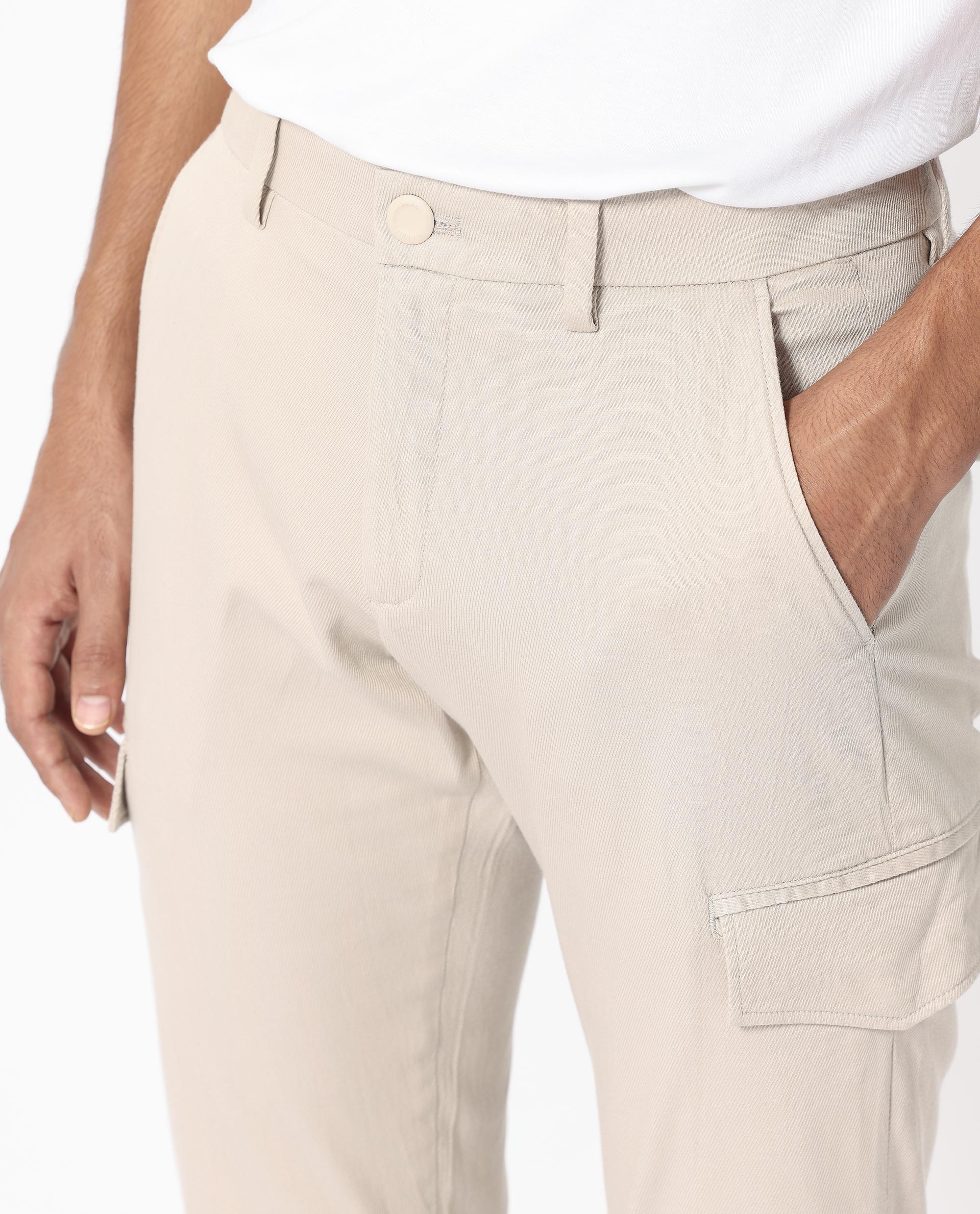 Rare Rabbit Men's Curo Beige Cotton Plain Regular Fit Trouser - Image 7