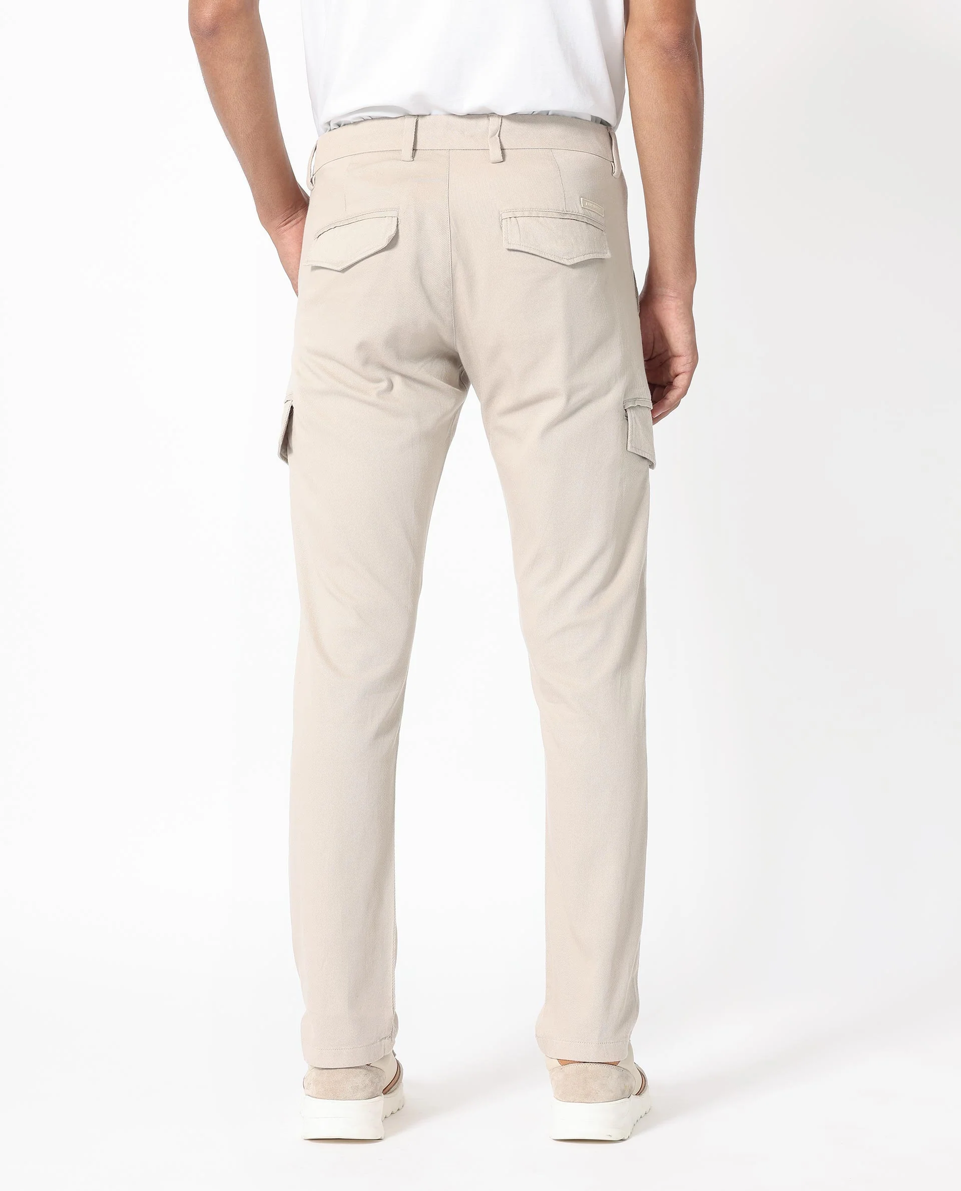 Rare Rabbit Men's Curo Beige Cotton Plain Regular Fit Trouser - Image 8