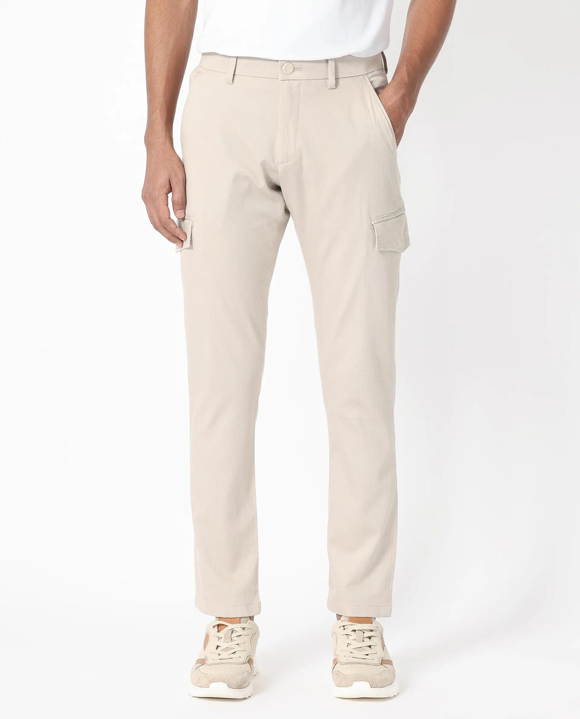 Rare Rabbit Men's Curo Beige Cotton Plain Regular Fit Trouser - Image 9