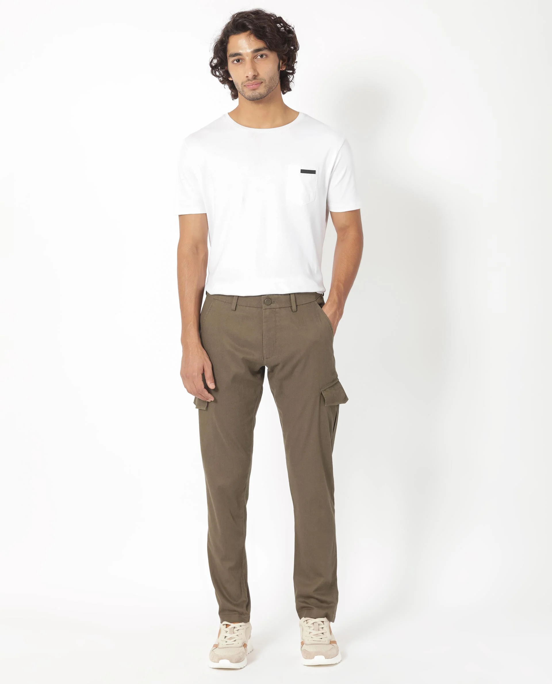 Rare Rabbit Men's Curo Olive Cotton Plain Regular Fit Trouser - Image 3