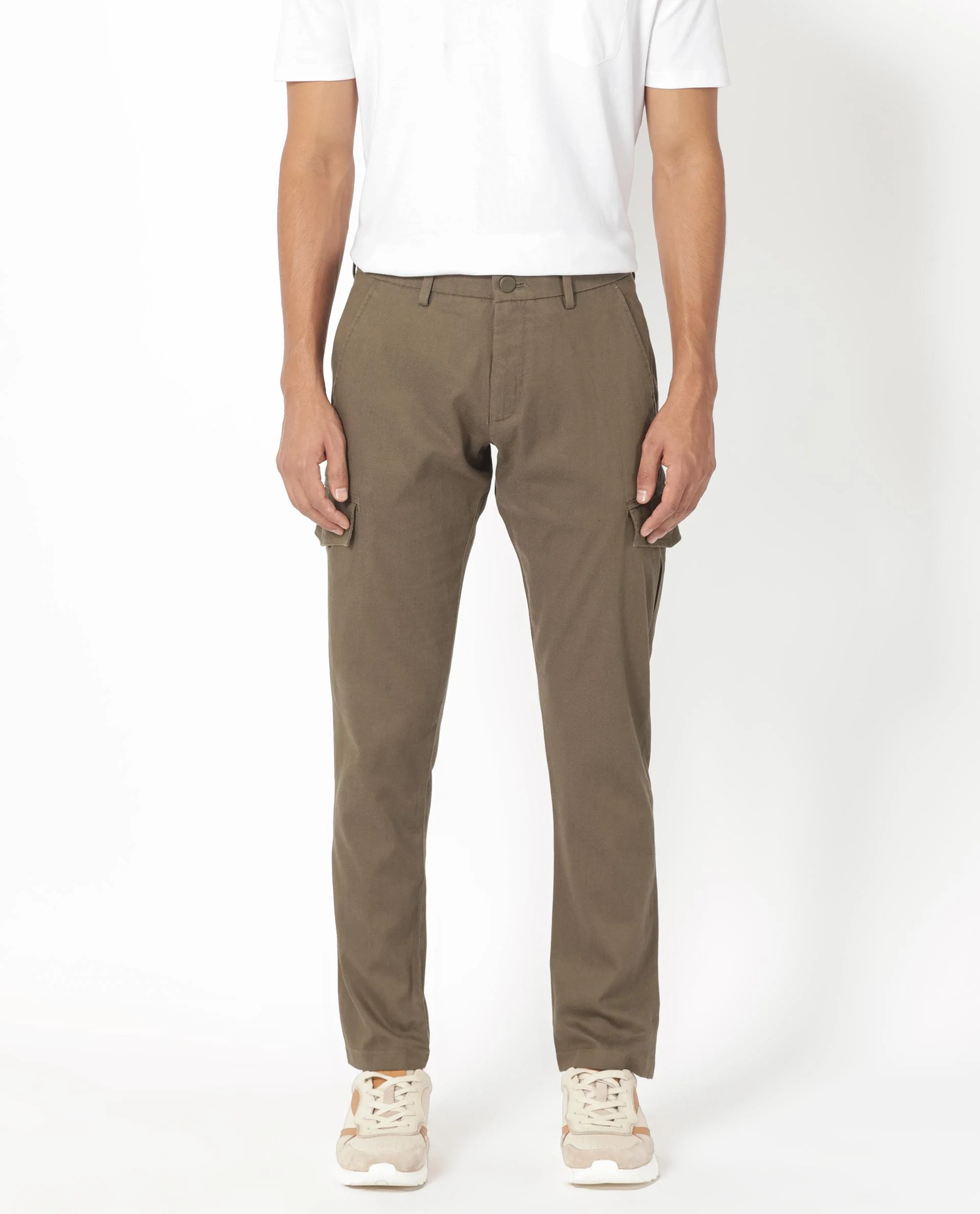 Rare Rabbit Men's Curo Olive Cotton Plain Regular Fit Trouser - Image 4