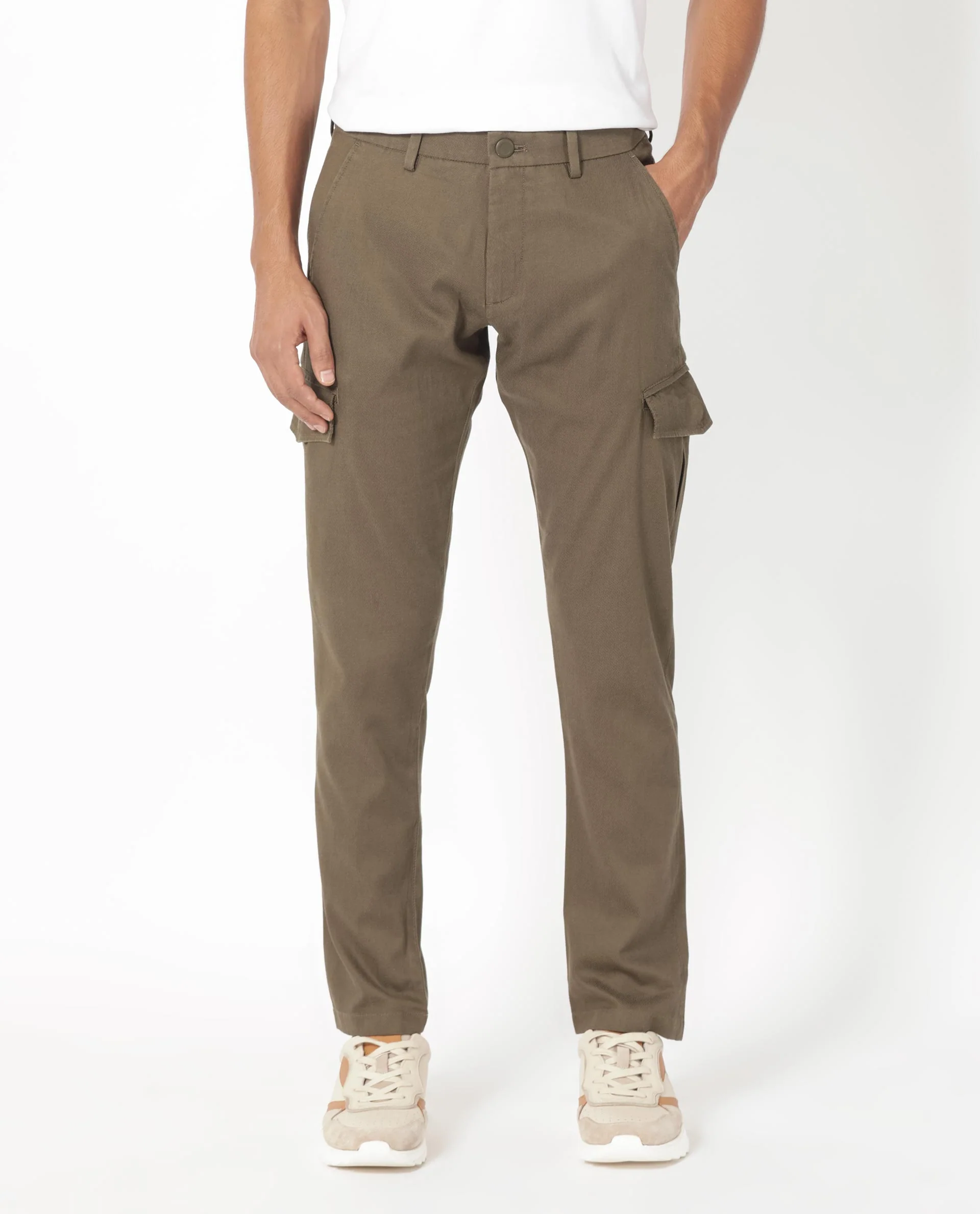 Rare Rabbit Men's Curo Olive Cotton Plain Regular Fit Trouser - Image 5