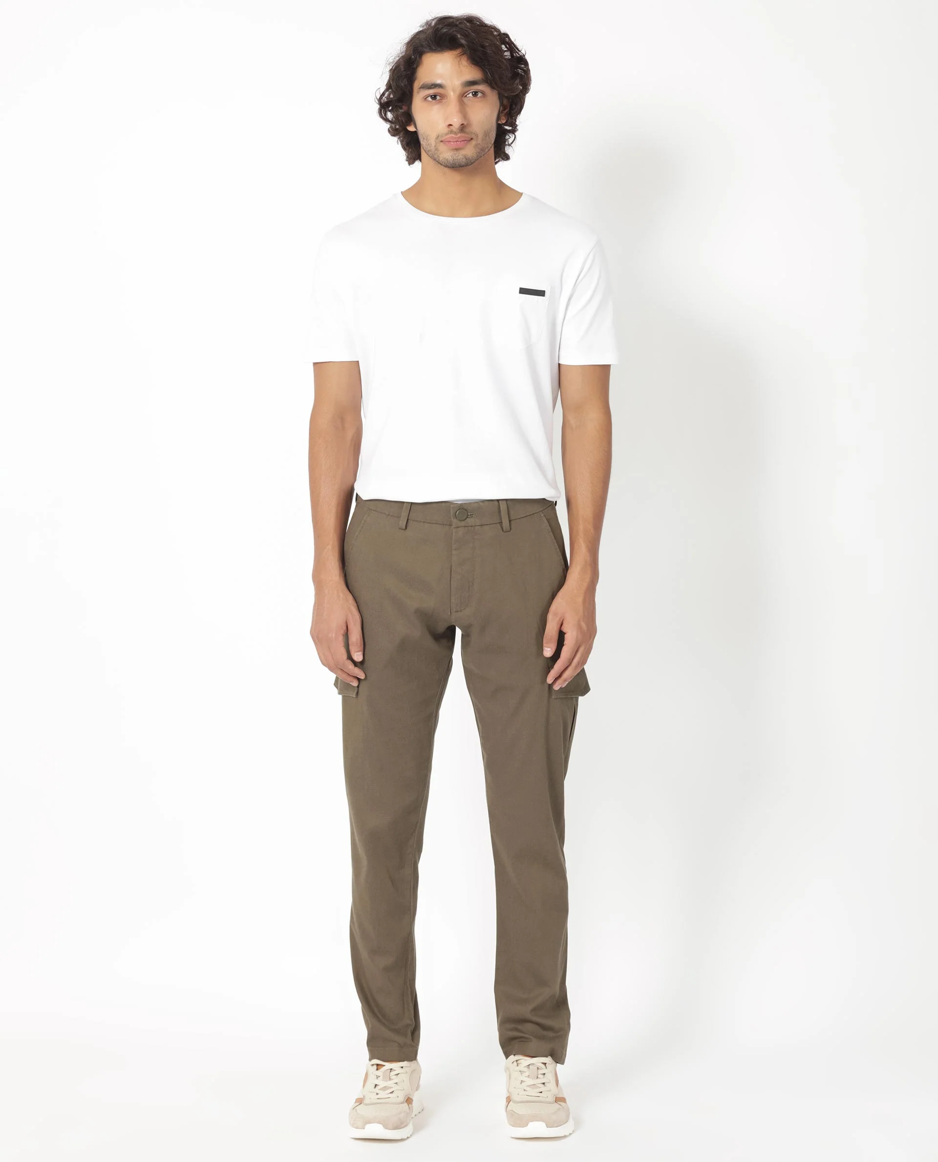 Rare Rabbit Men's Curo Olive Cotton Plain Regular Fit Trouser - Image 6