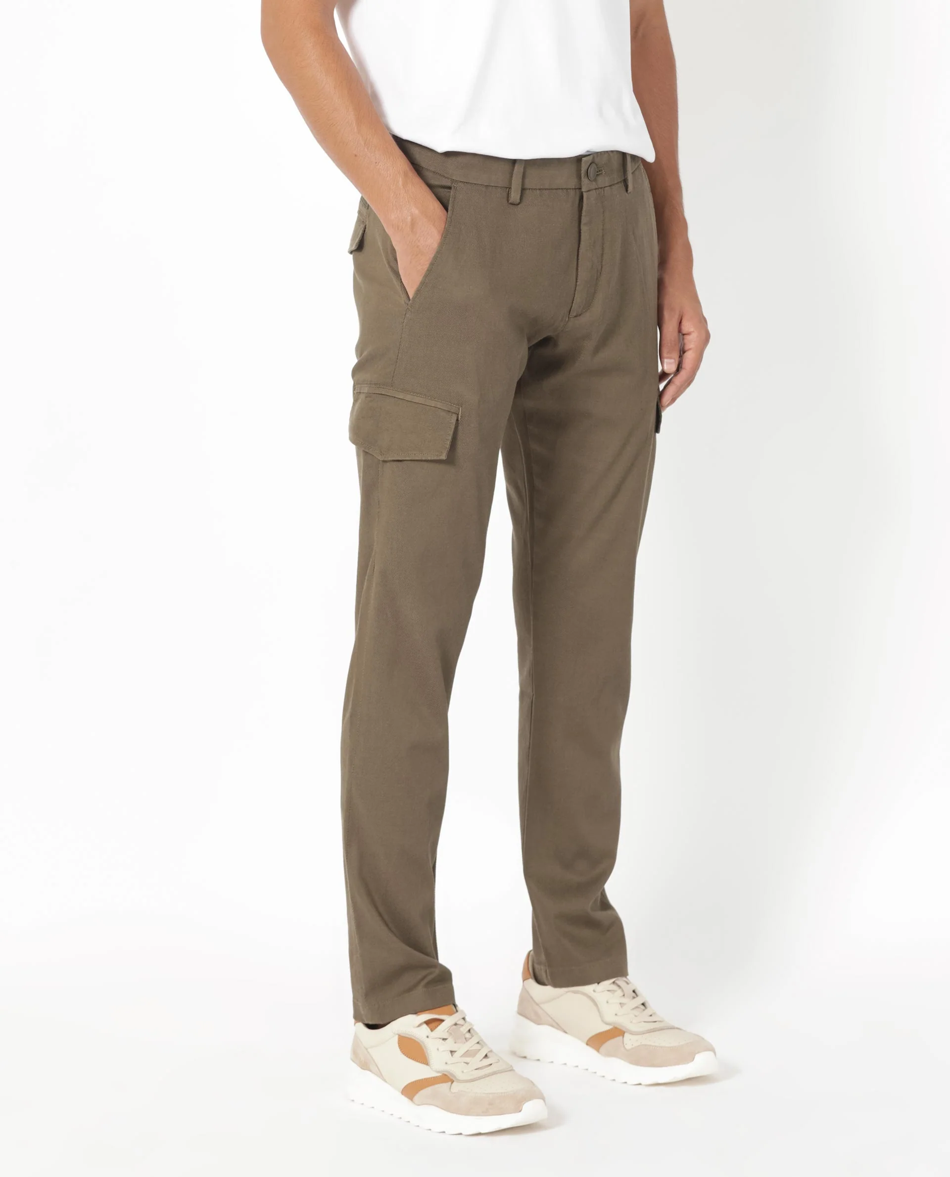 Rare Rabbit Men's Curo Olive Cotton Plain Regular Fit Trouser - Image 7