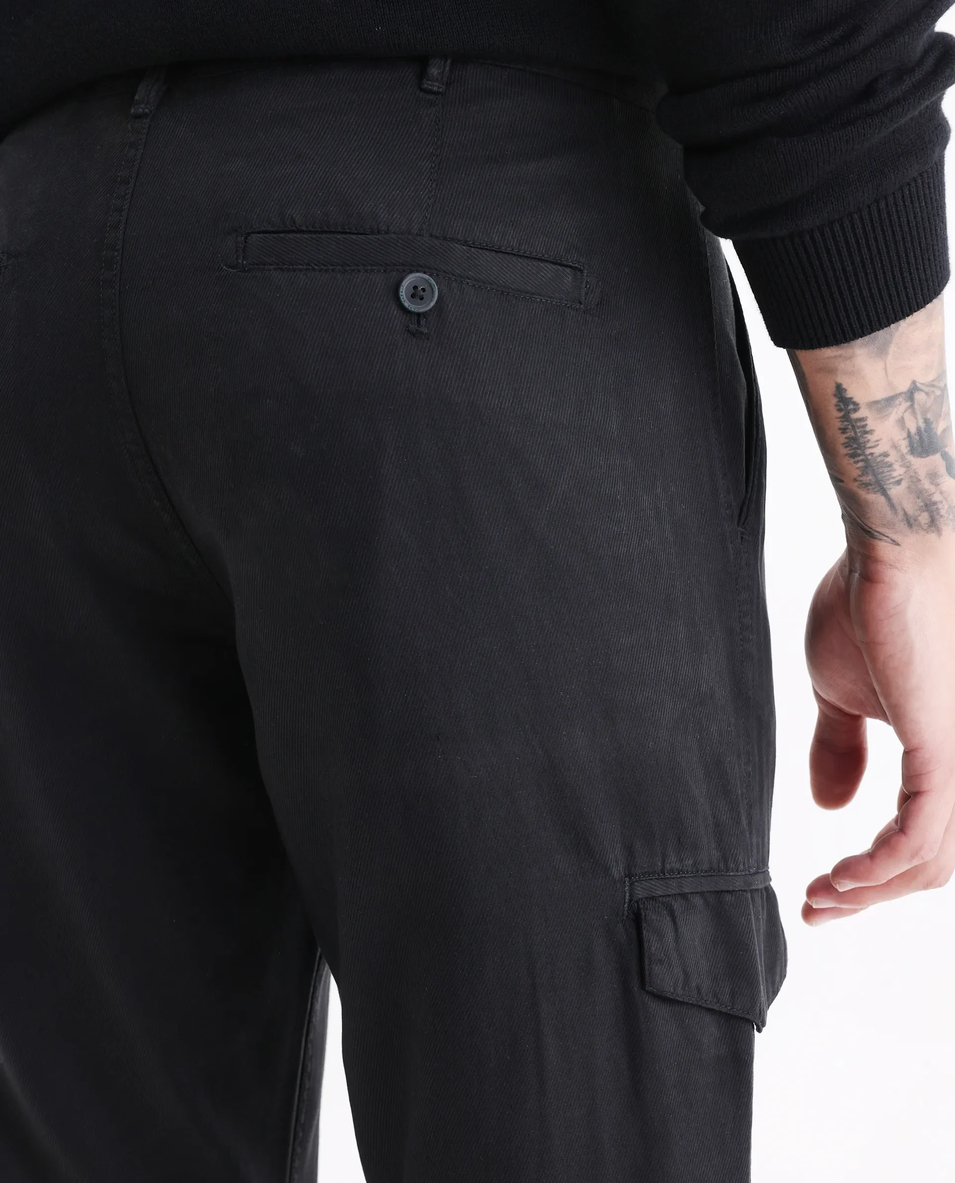 Rare Rabbit Men's Curon Black Cotton Plain Regular Fit Trouser - Image 6