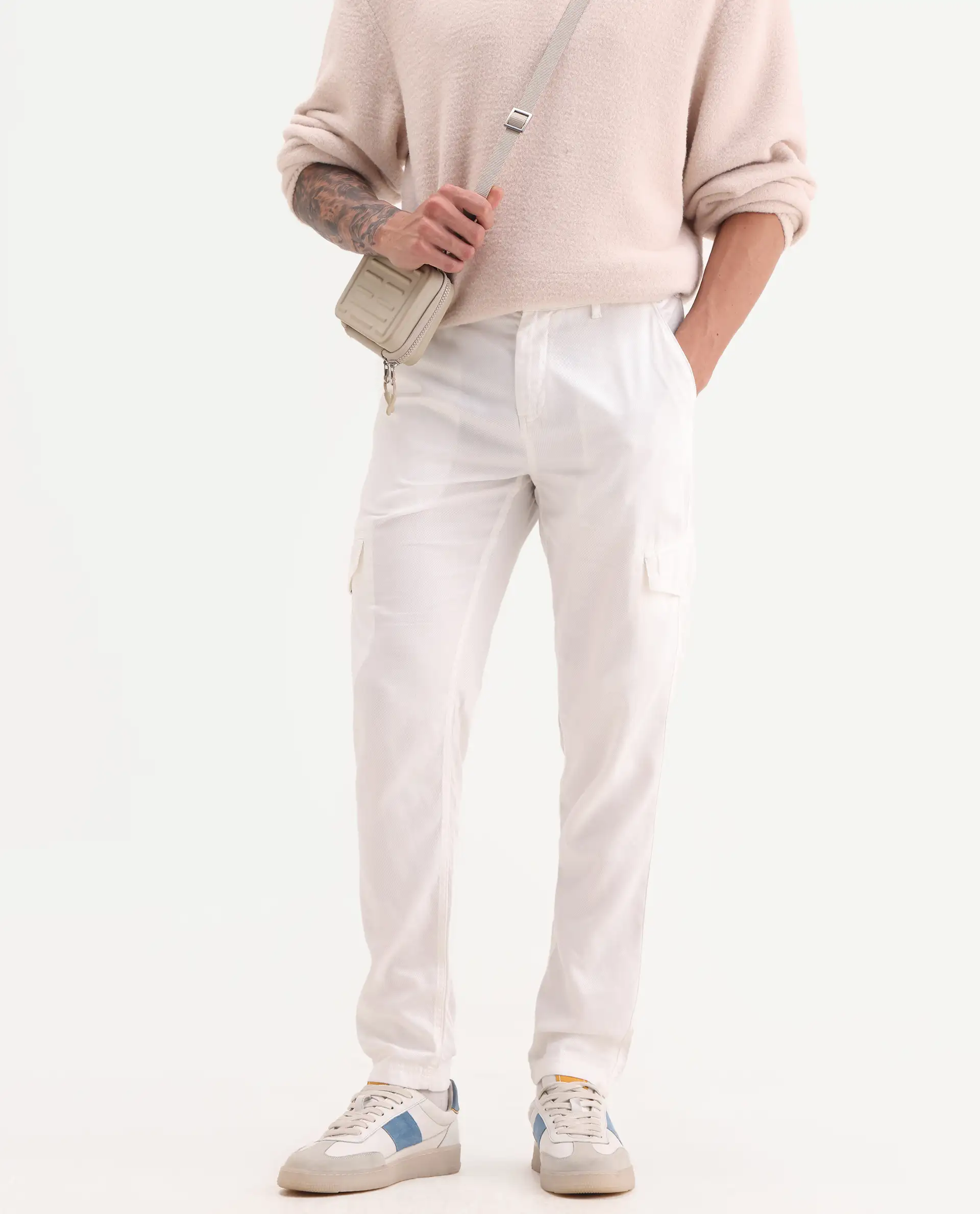 Rare Rabbit Men's Curon Off White Cotton Plain Regular Fit Trouser - Image 2