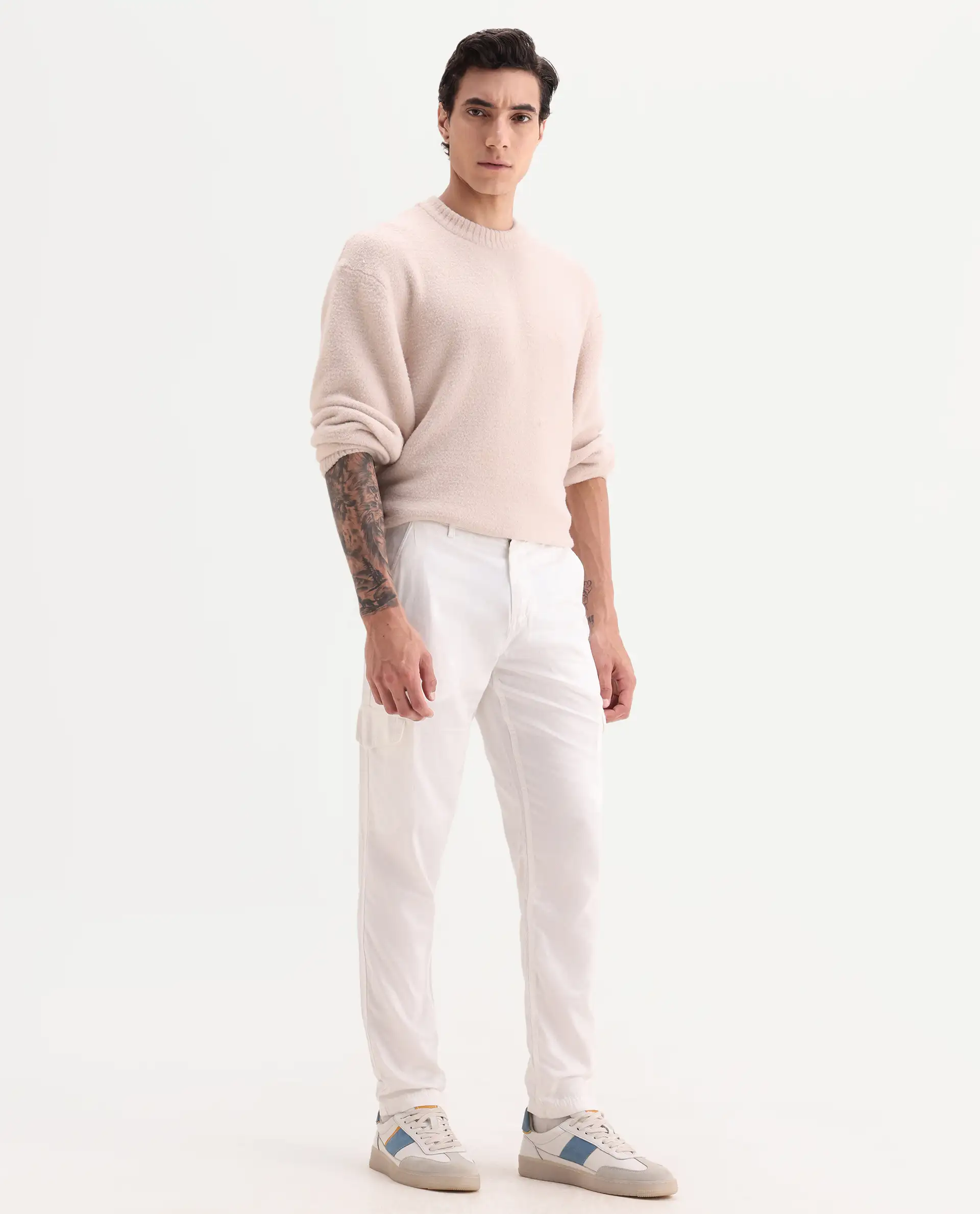 Rare Rabbit Men's Curon Off White Cotton Plain Regular Fit Trouser - Image 6