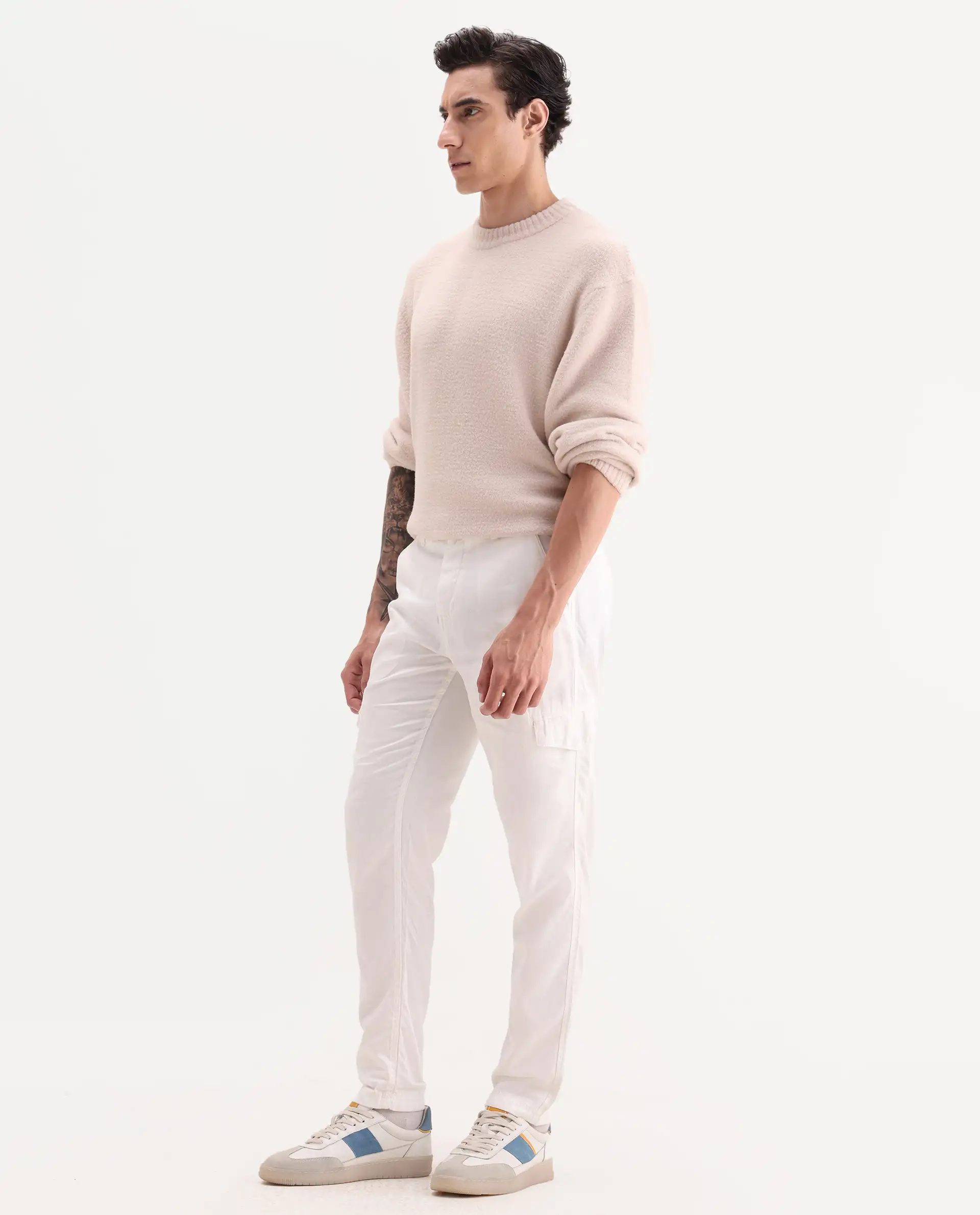 Rare Rabbit Men's Curon Off White Cotton Plain Regular Fit Trouser - Image 7