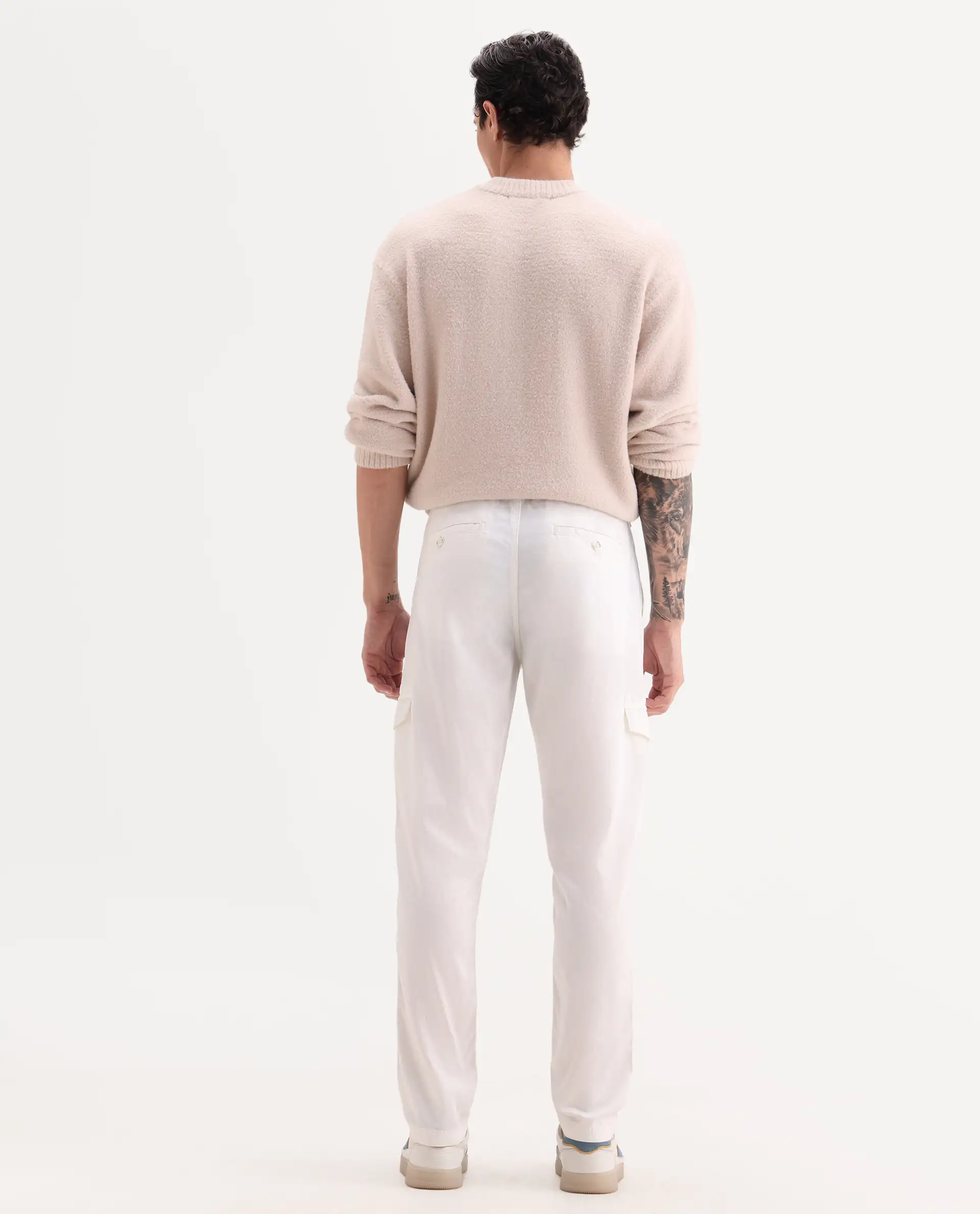Rare Rabbit Men's Curon Off White Cotton Plain Regular Fit Trouser - Image 8