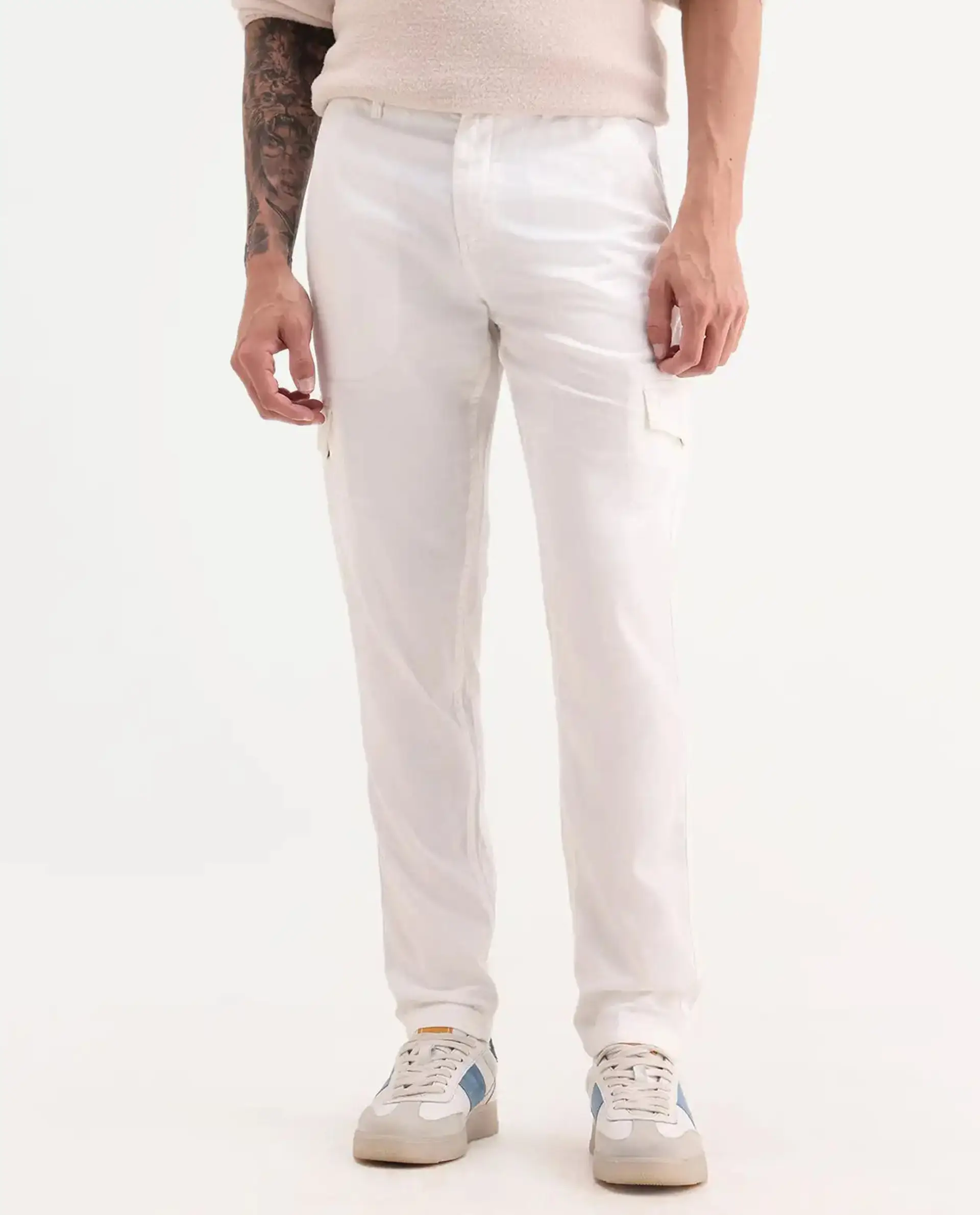 Rare Rabbit Men's Curon Off White Cotton Plain Regular Fit Trouser - Image 9