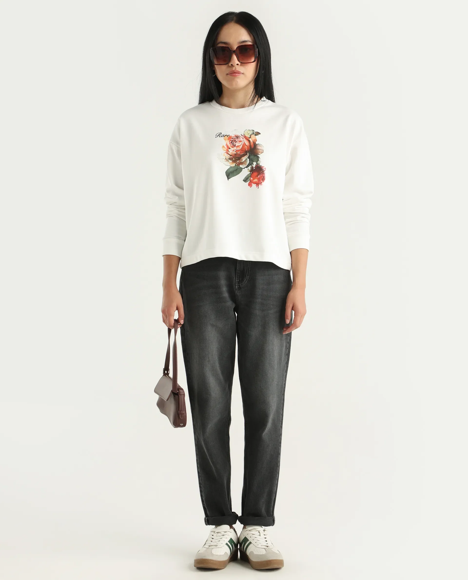 Rareism Women's Curtin Off White Polyester Blend Crew Neck Graphic Print Regular Fit Sweatshirt - Image 2