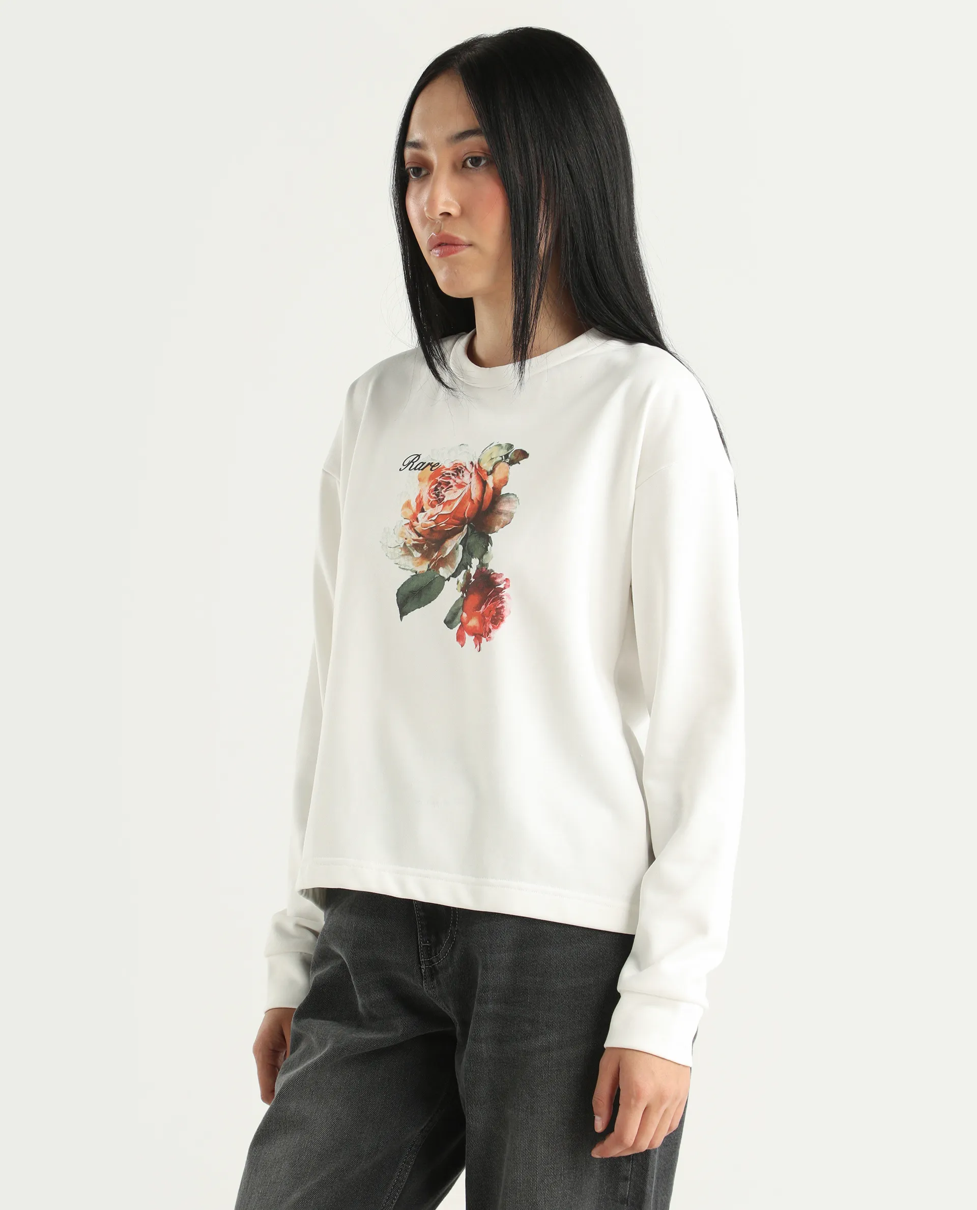 Rareism Women's Curtin Off White Polyester Blend Crew Neck Graphic Print Regular Fit Sweatshirt - Image 3