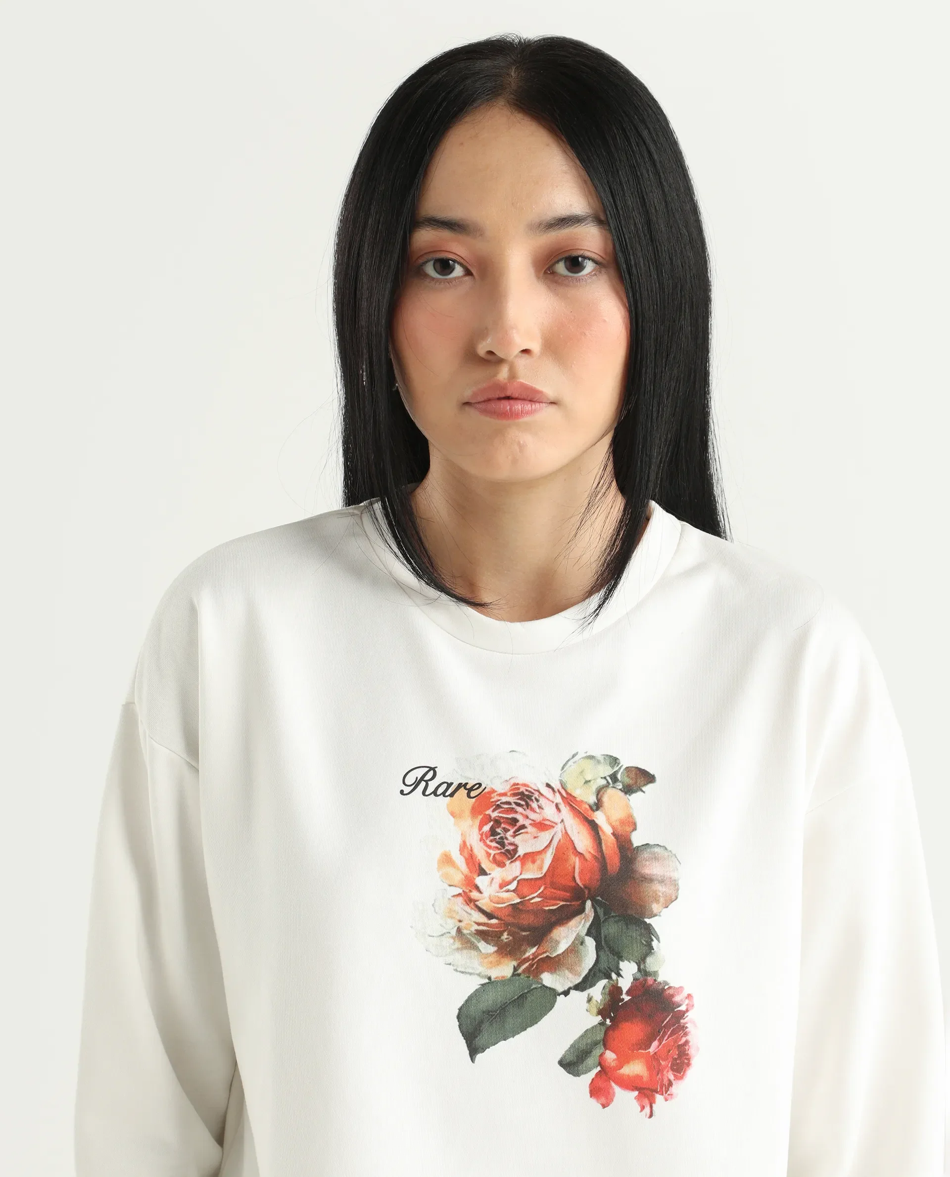Rareism Women's Curtin Off White Polyester Blend Crew Neck Graphic Print Regular Fit Sweatshirt - Image 4