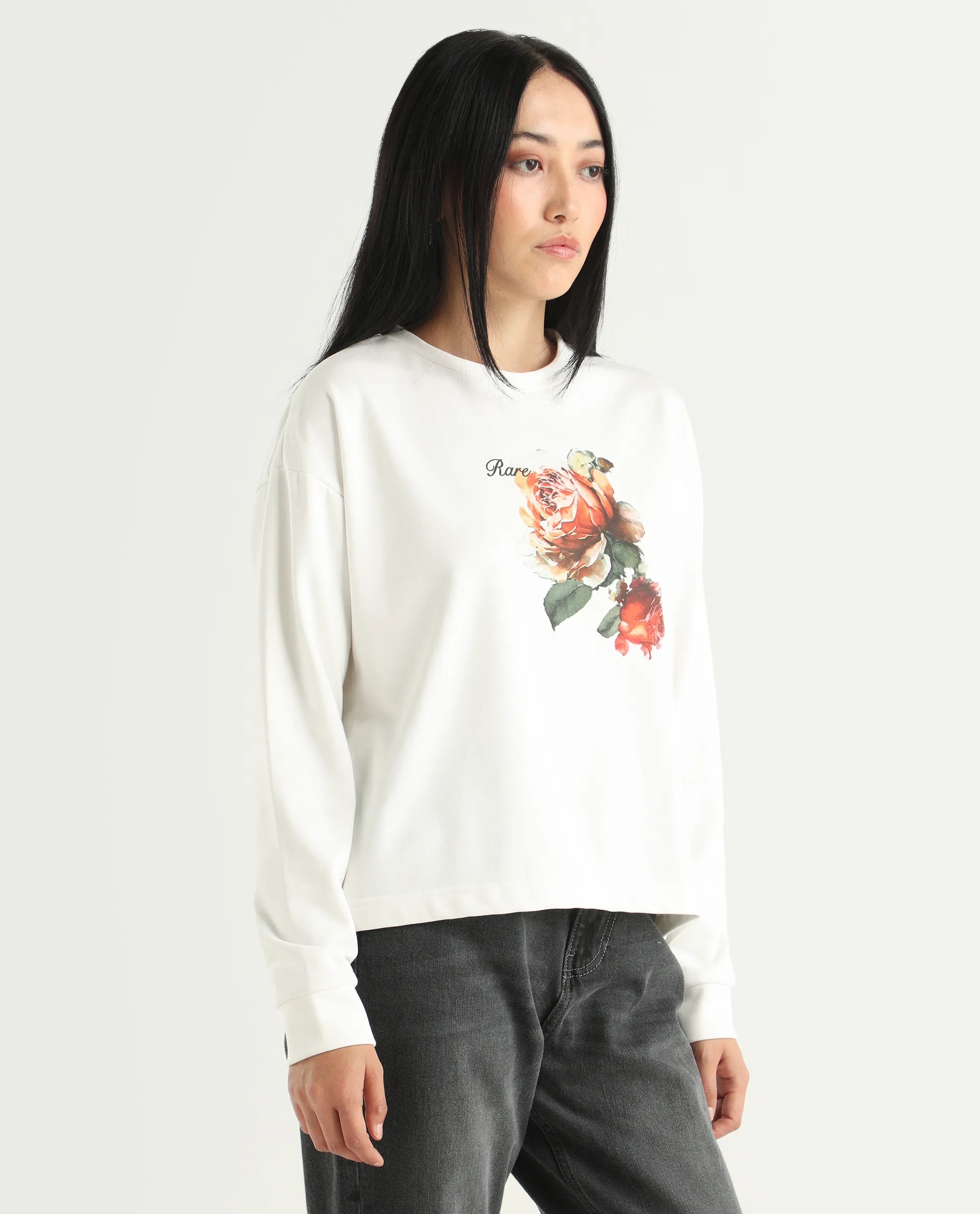 Rareism Women's Curtin Off White Polyester Blend Crew Neck Graphic Print Regular Fit Sweatshirt - Image 5