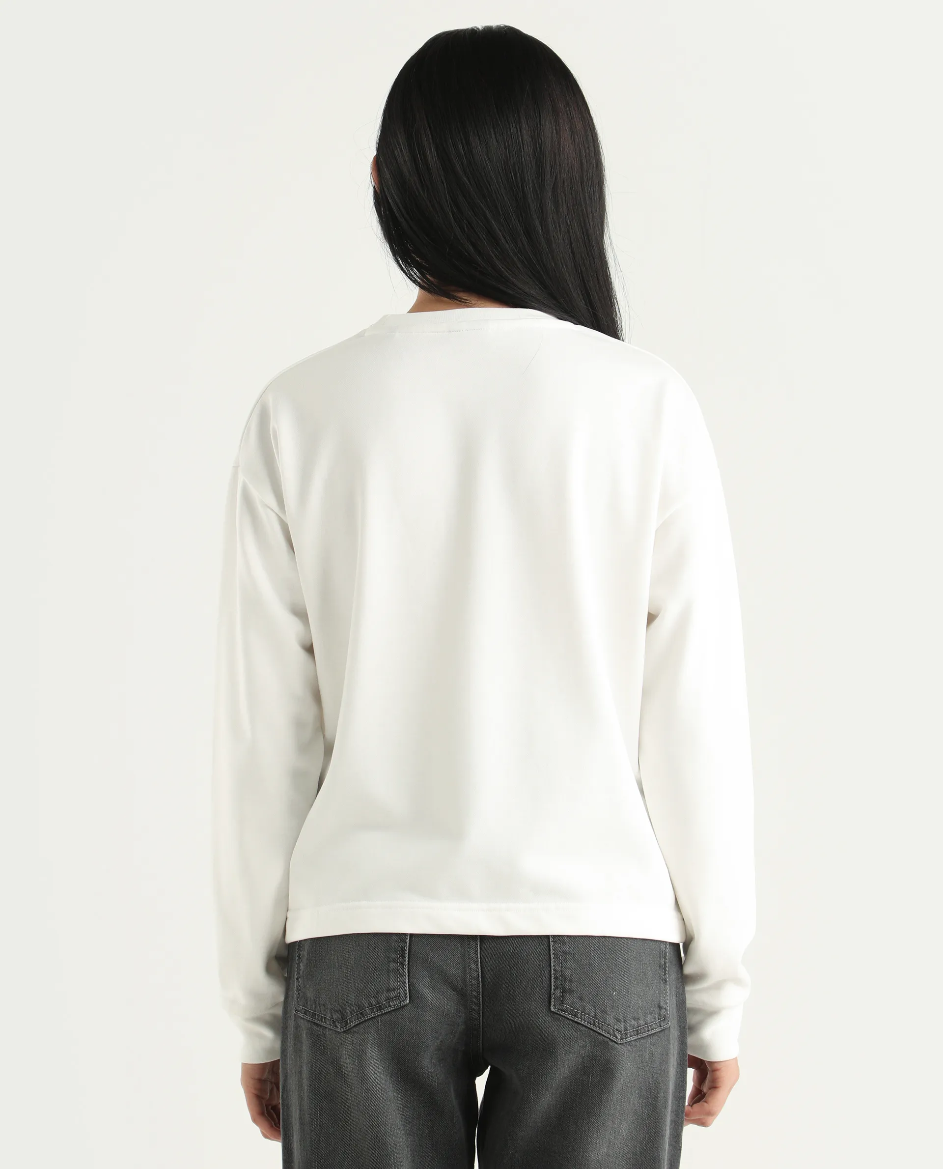 Rareism Women's Curtin Off White Polyester Blend Crew Neck Graphic Print Regular Fit Sweatshirt - Image 7