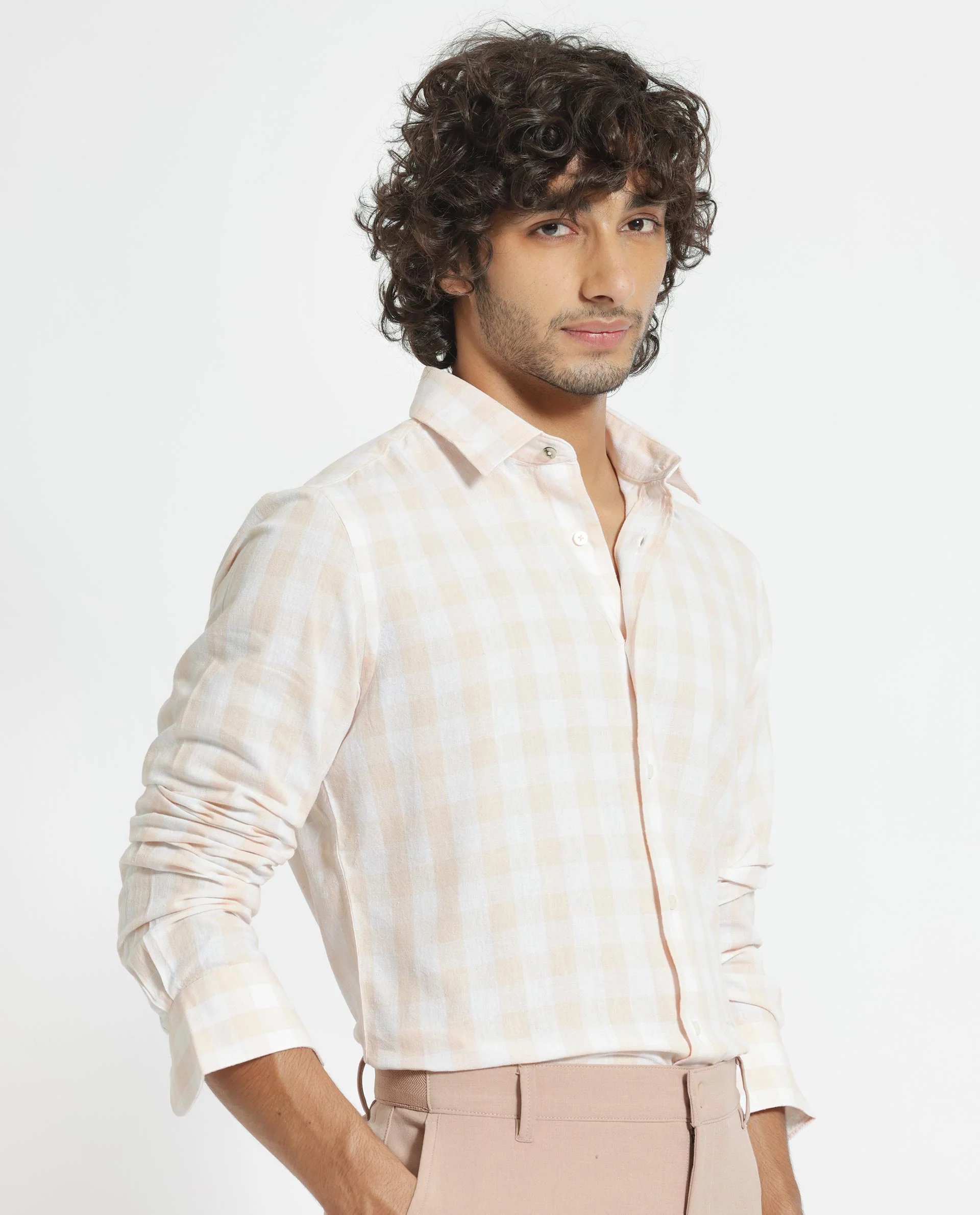 Rare Rabbit Men's Cutro Light Orange Cotton Checked Print Regular Fit Full Sleeve Collared Shirt - Image 10