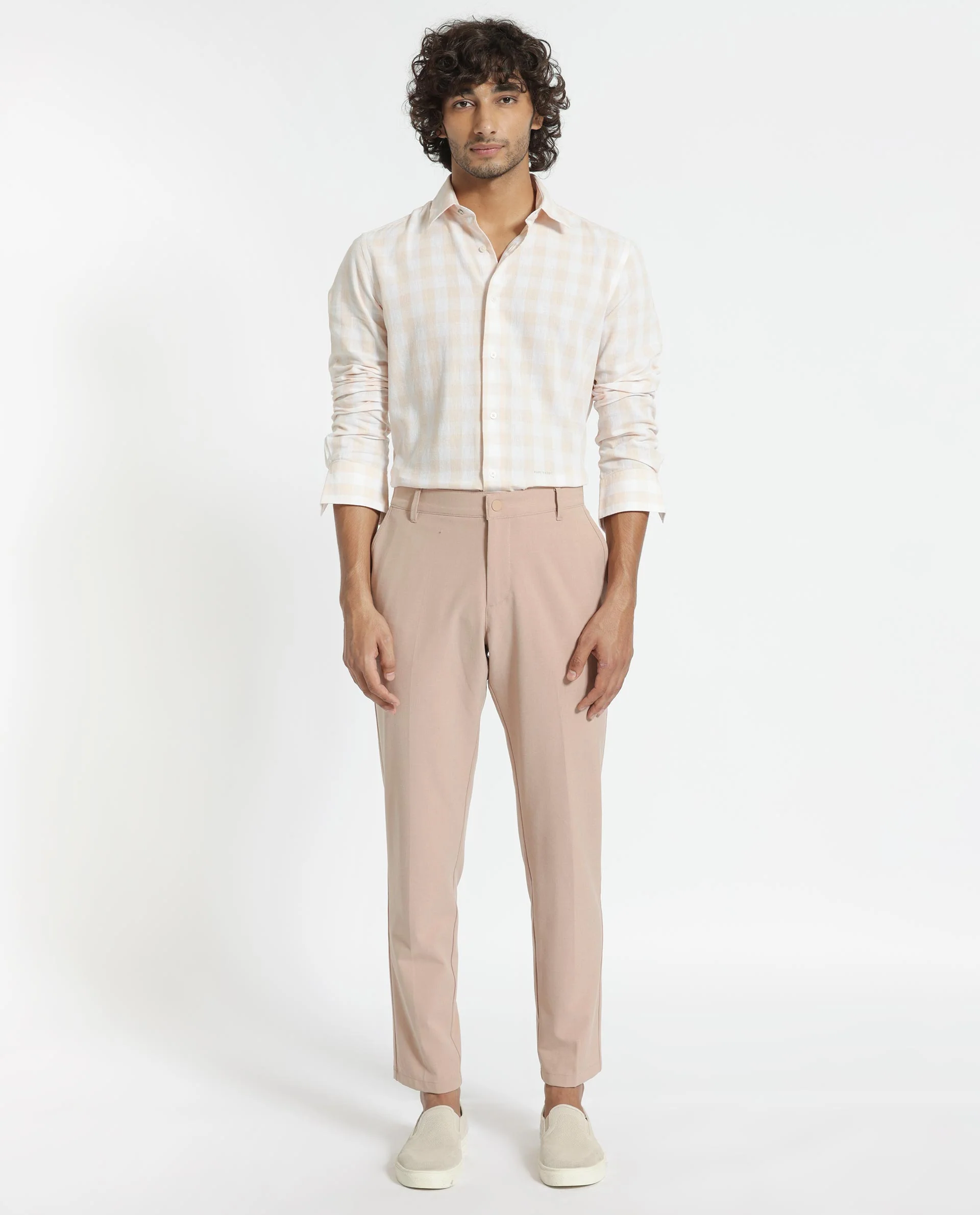 Rare Rabbit Men's Cutro Light Orange Cotton Checked Print Regular Fit Full Sleeve Collared Shirt - Image 2