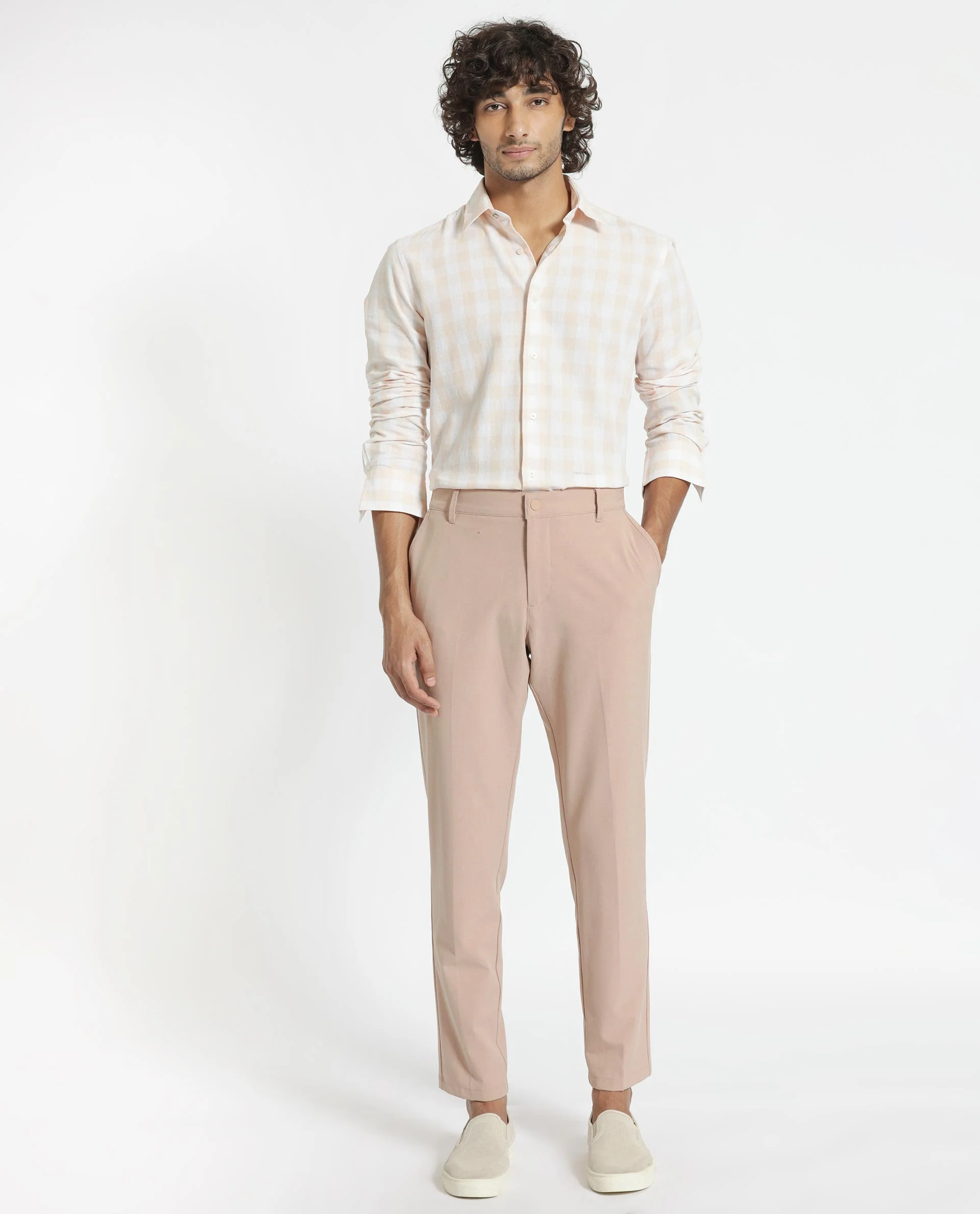 Rare Rabbit Men's Cutro Light Orange Cotton Checked Print Regular Fit Full Sleeve Collared Shirt - Image 4