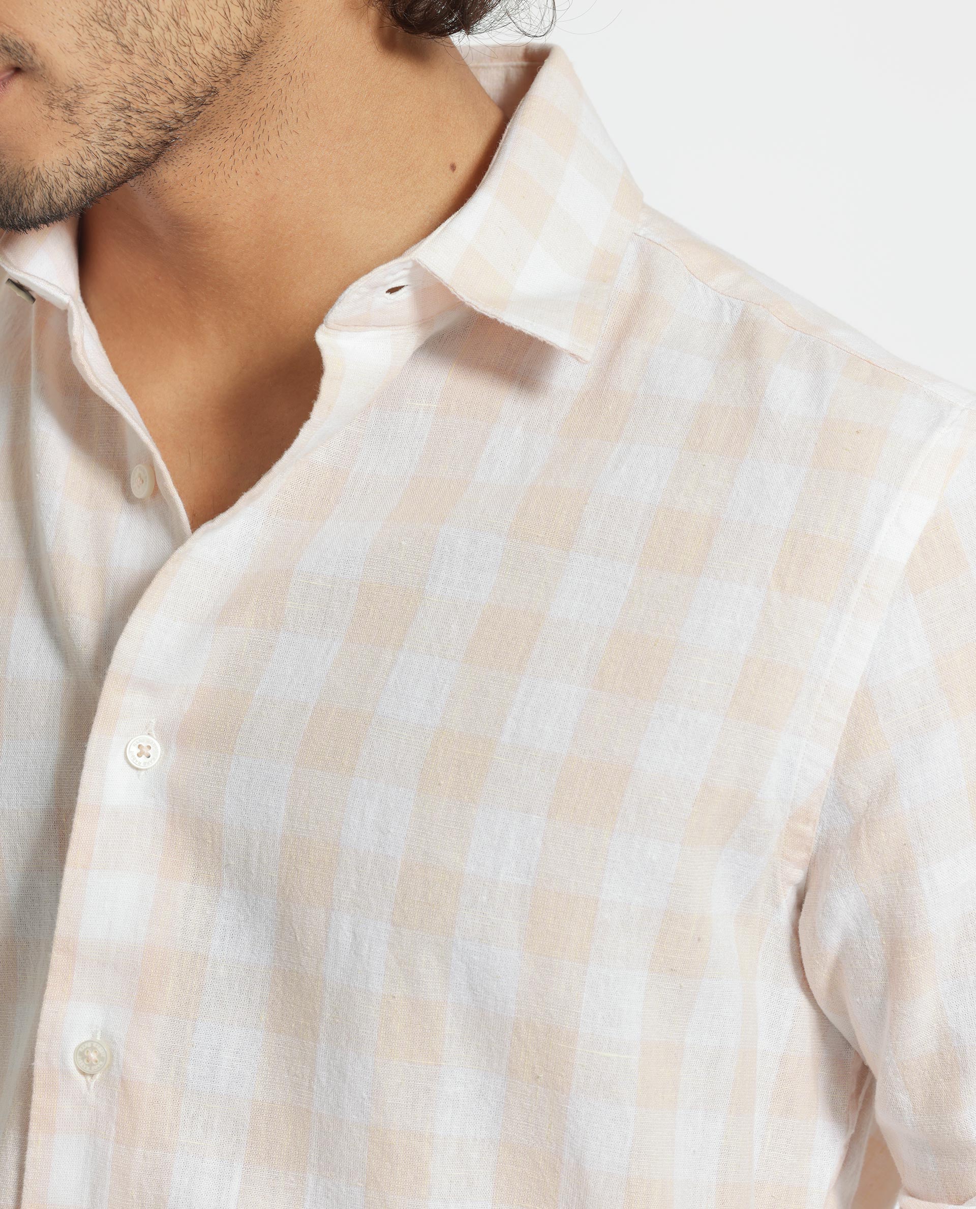 Rare Rabbit Men's Cutro Light Orange Cotton Checked Print Regular Fit Full Sleeve Collared Shirt - Image 6