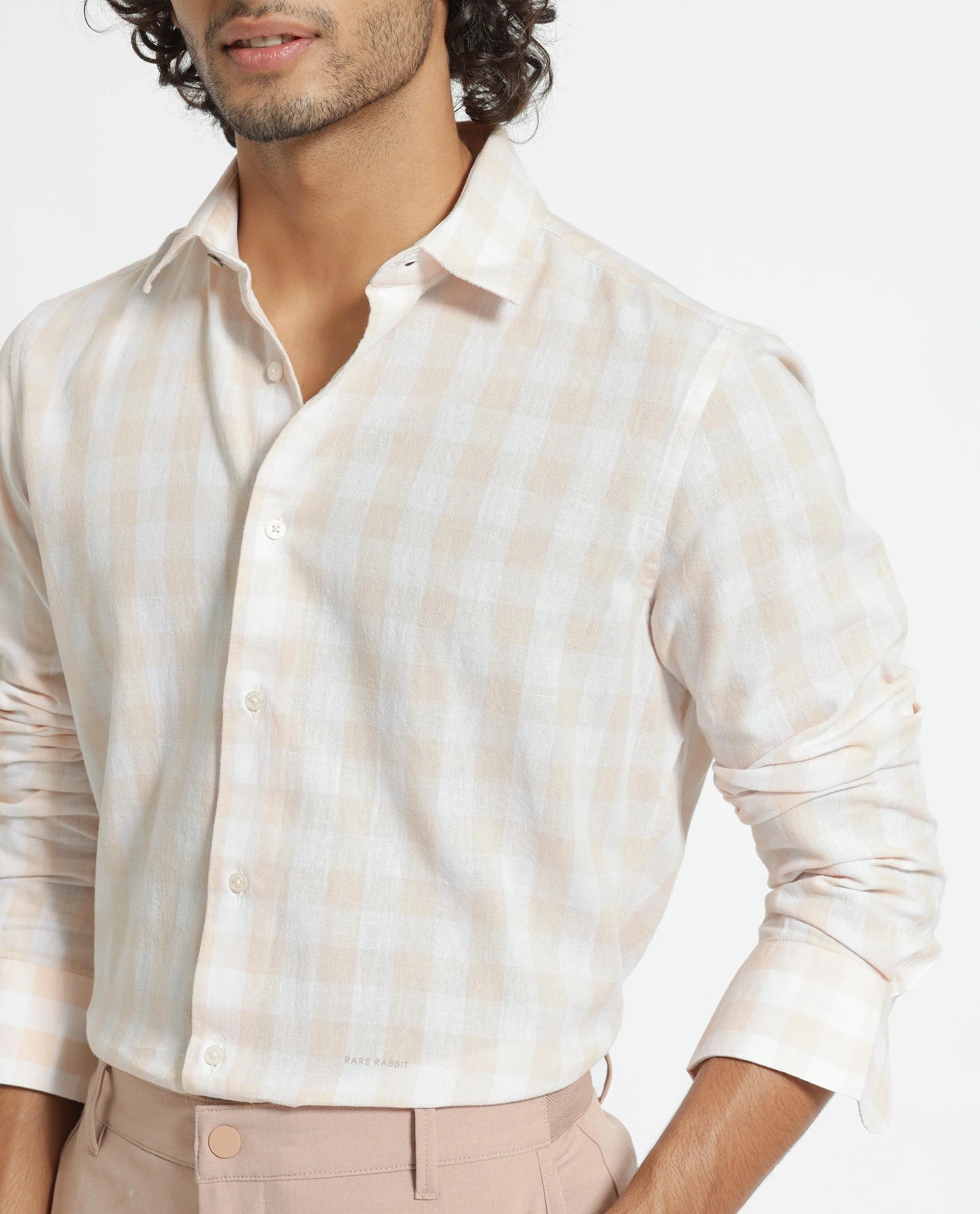 Rare Rabbit Men's Cutro Light Orange Cotton Checked Print Regular Fit Full Sleeve Collared Shirt - Image 7