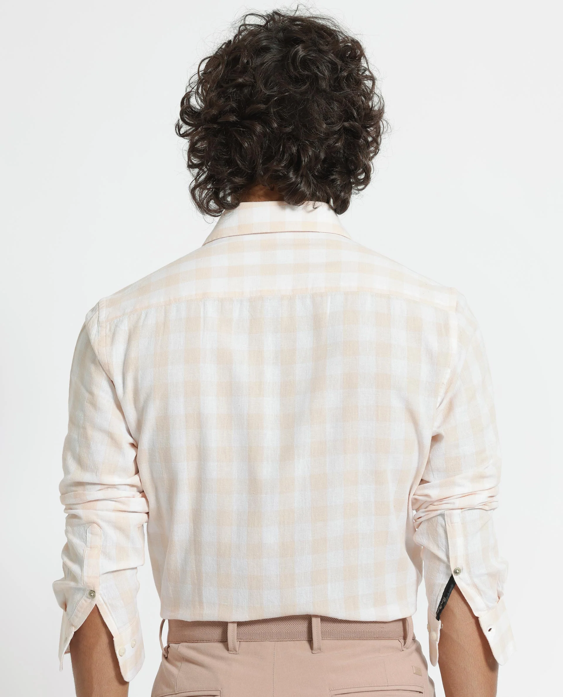 Rare Rabbit Men's Cutro Light Orange Cotton Checked Print Regular Fit Full Sleeve Collared Shirt - Image 8