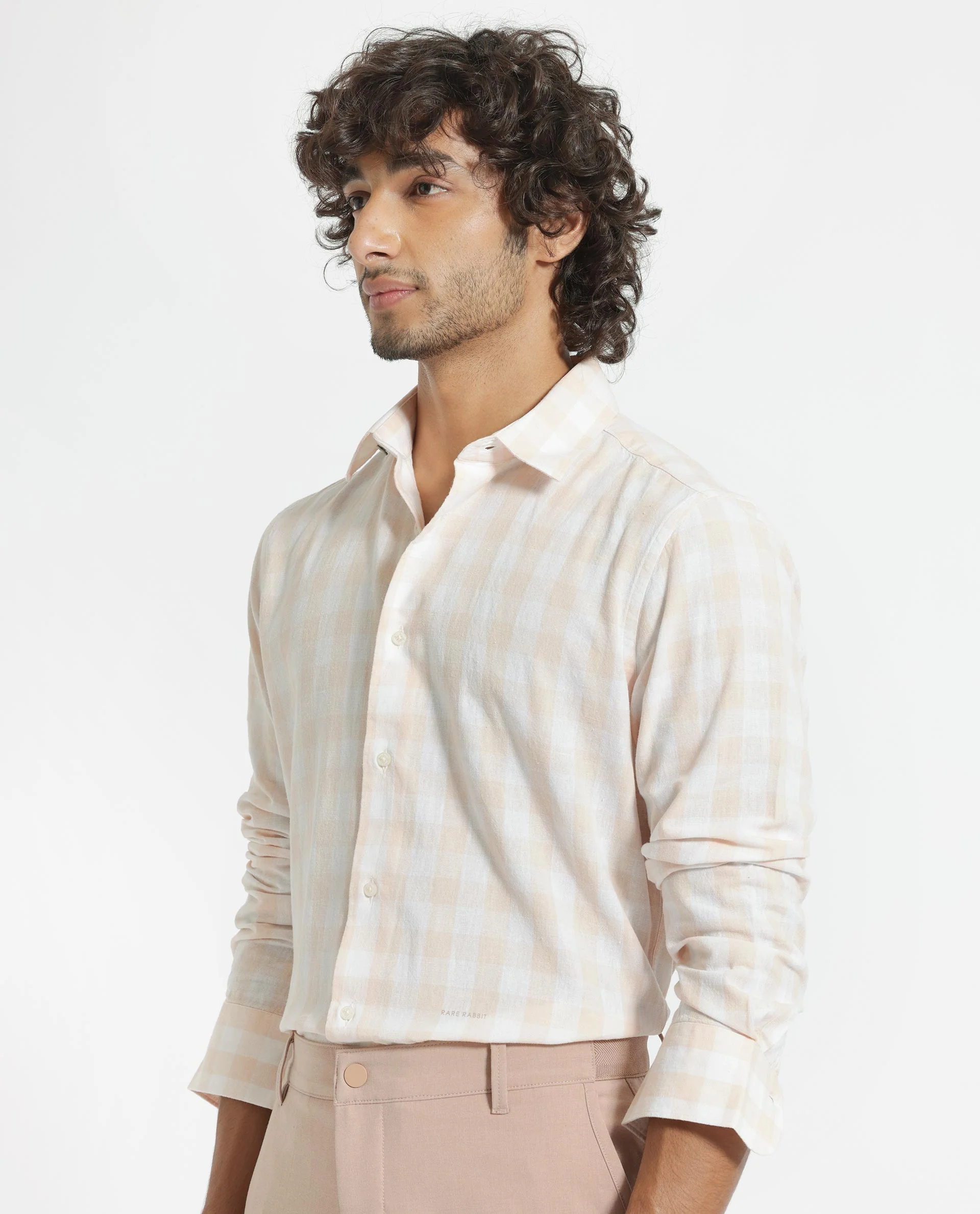 Rare Rabbit Men's Cutro Light Orange Cotton Checked Print Regular Fit Full Sleeve Collared Shirt - Image 9