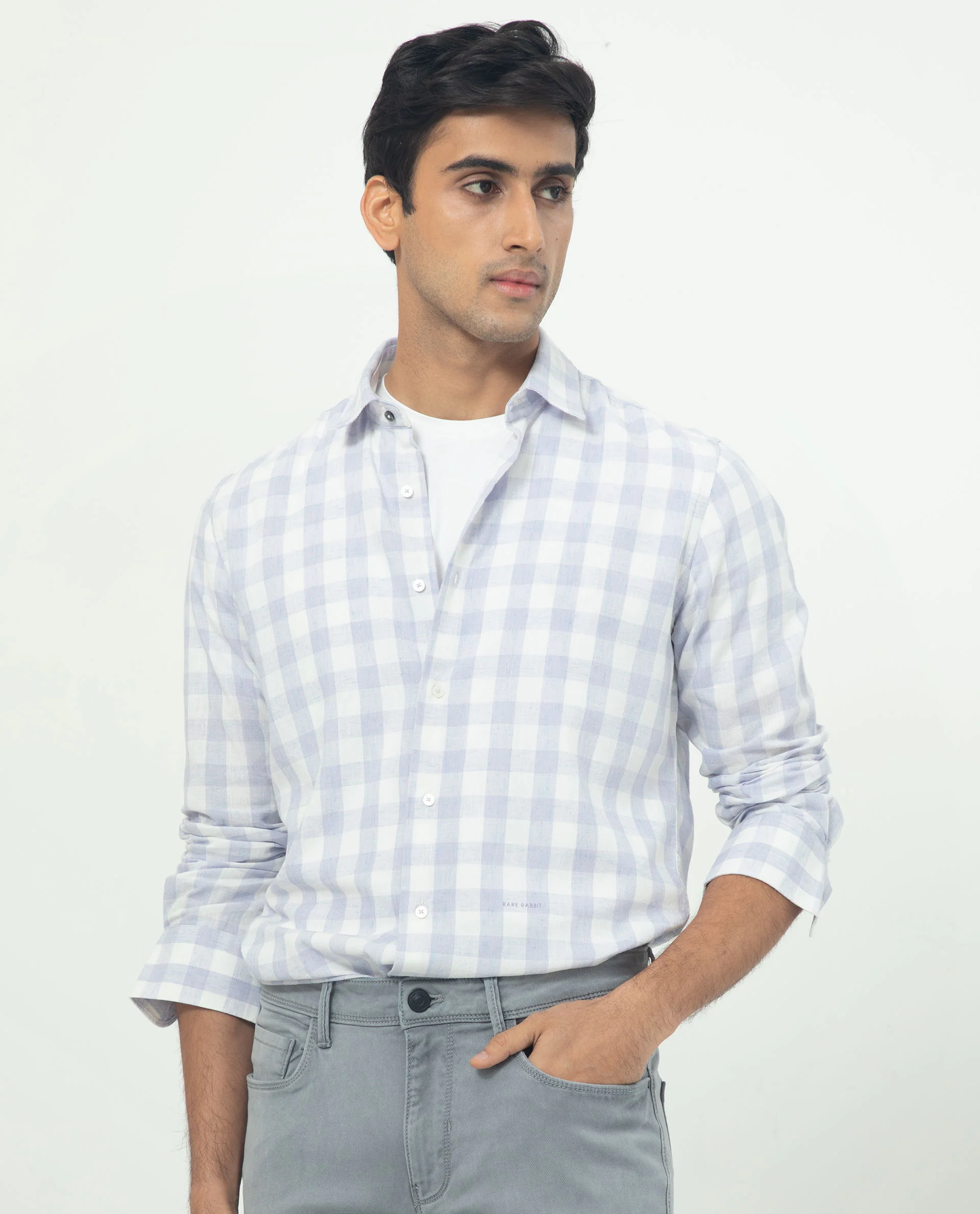 Rare Rabbit Men's Cutro Light Purple Cotton Checked Print Regular Fit Full Sleeve Collared Shirt - Image 3