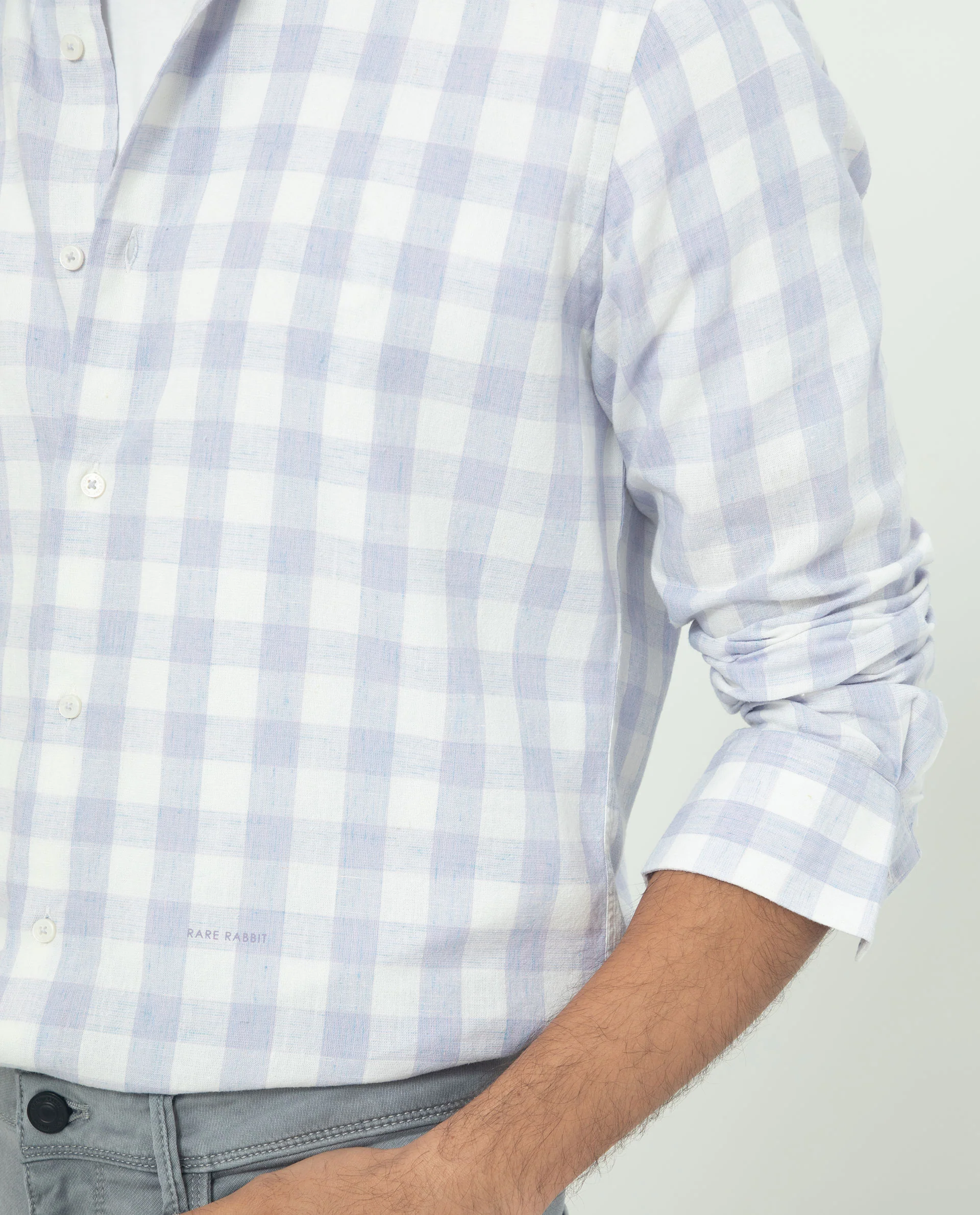 Rare Rabbit Men's Cutro Light Purple Cotton Checked Print Regular Fit Full Sleeve Collared Shirt - Image 4