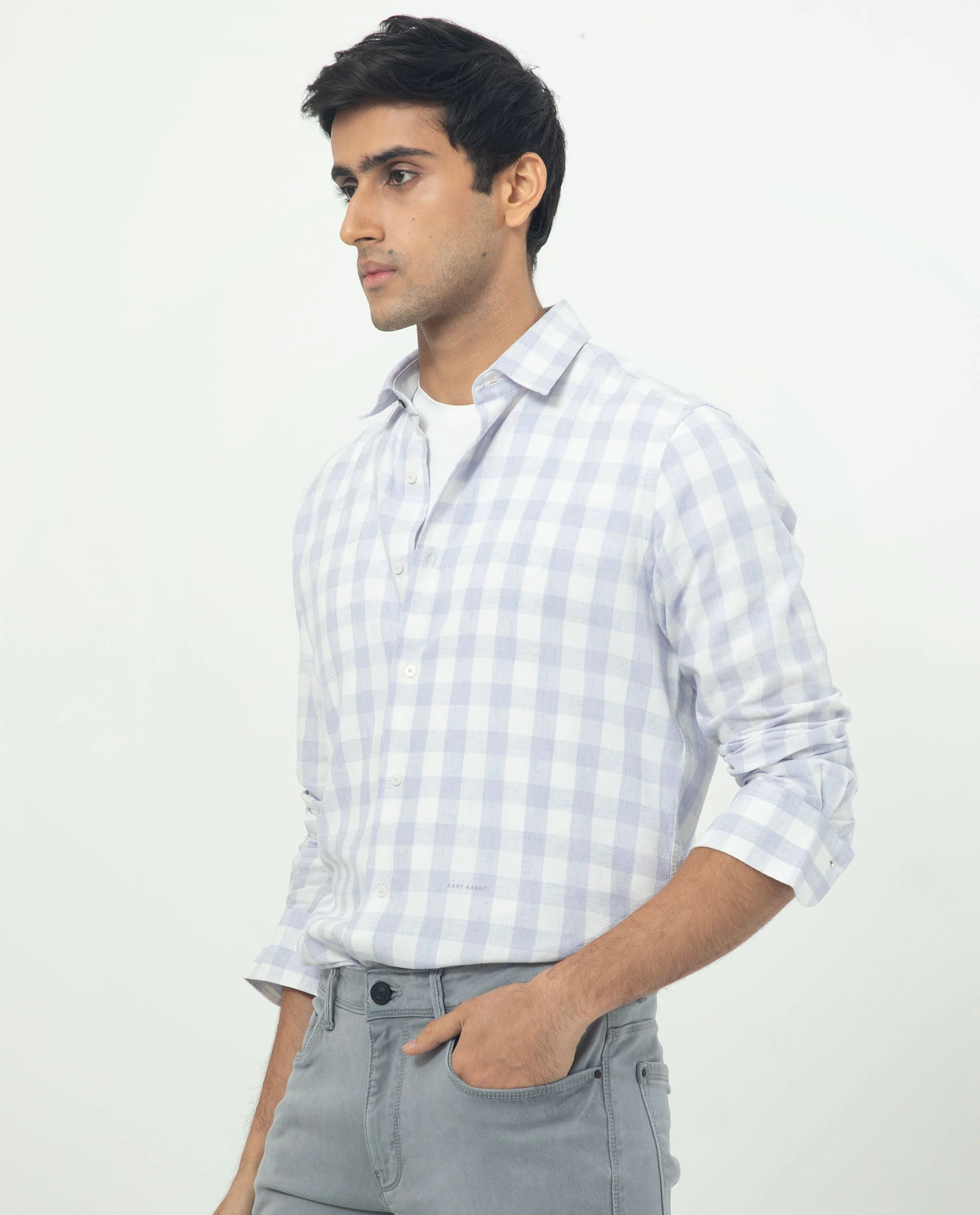 Rare Rabbit Men's Cutro Light Purple Cotton Checked Print Regular Fit Full Sleeve Collared Shirt - Image 7