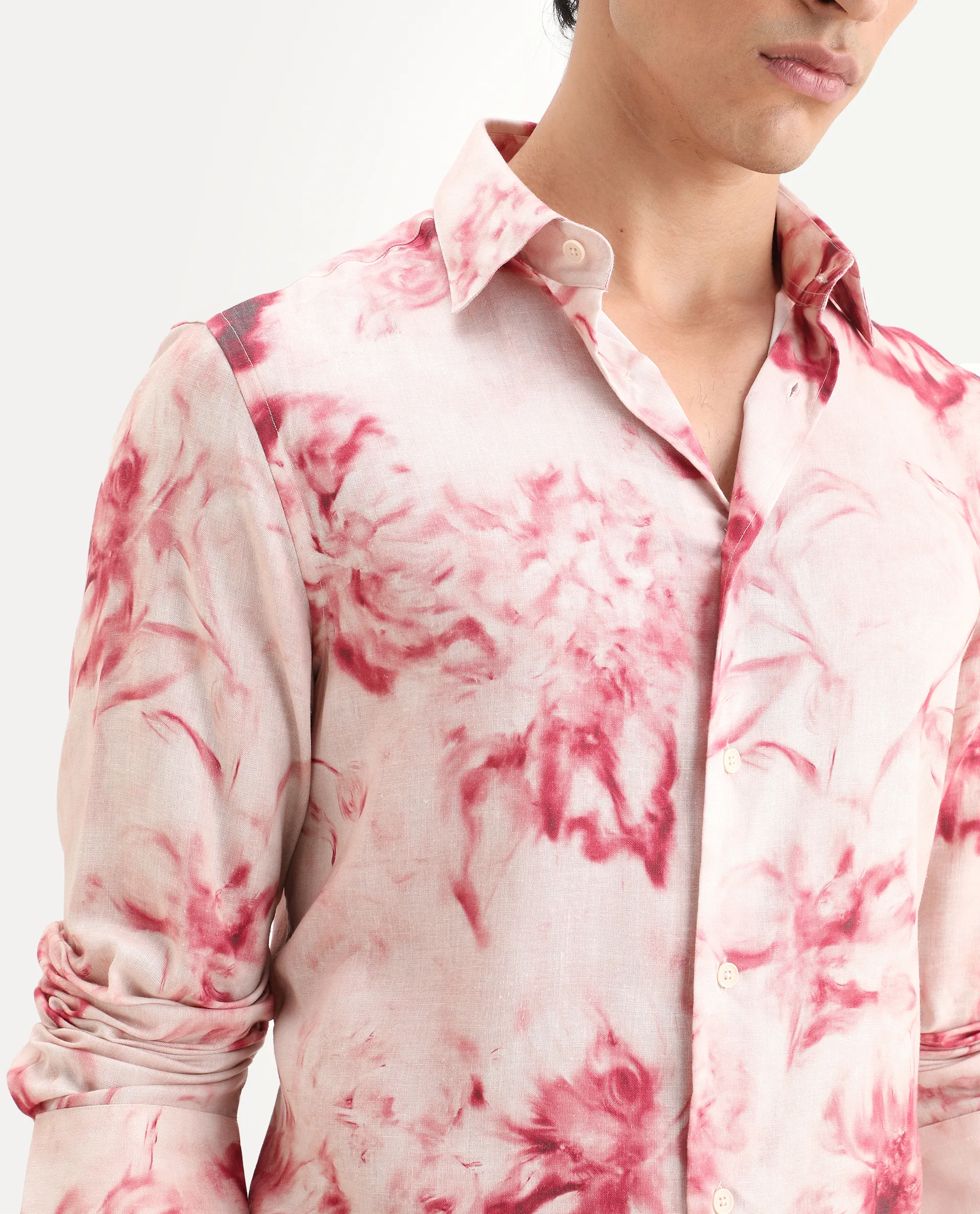 Rare Rabbit Men's Cuvn Dusky Pink Linen Blend Fabric Full Sleeve Spread Collar Regular Fit Floral Print Shirt - Image 3