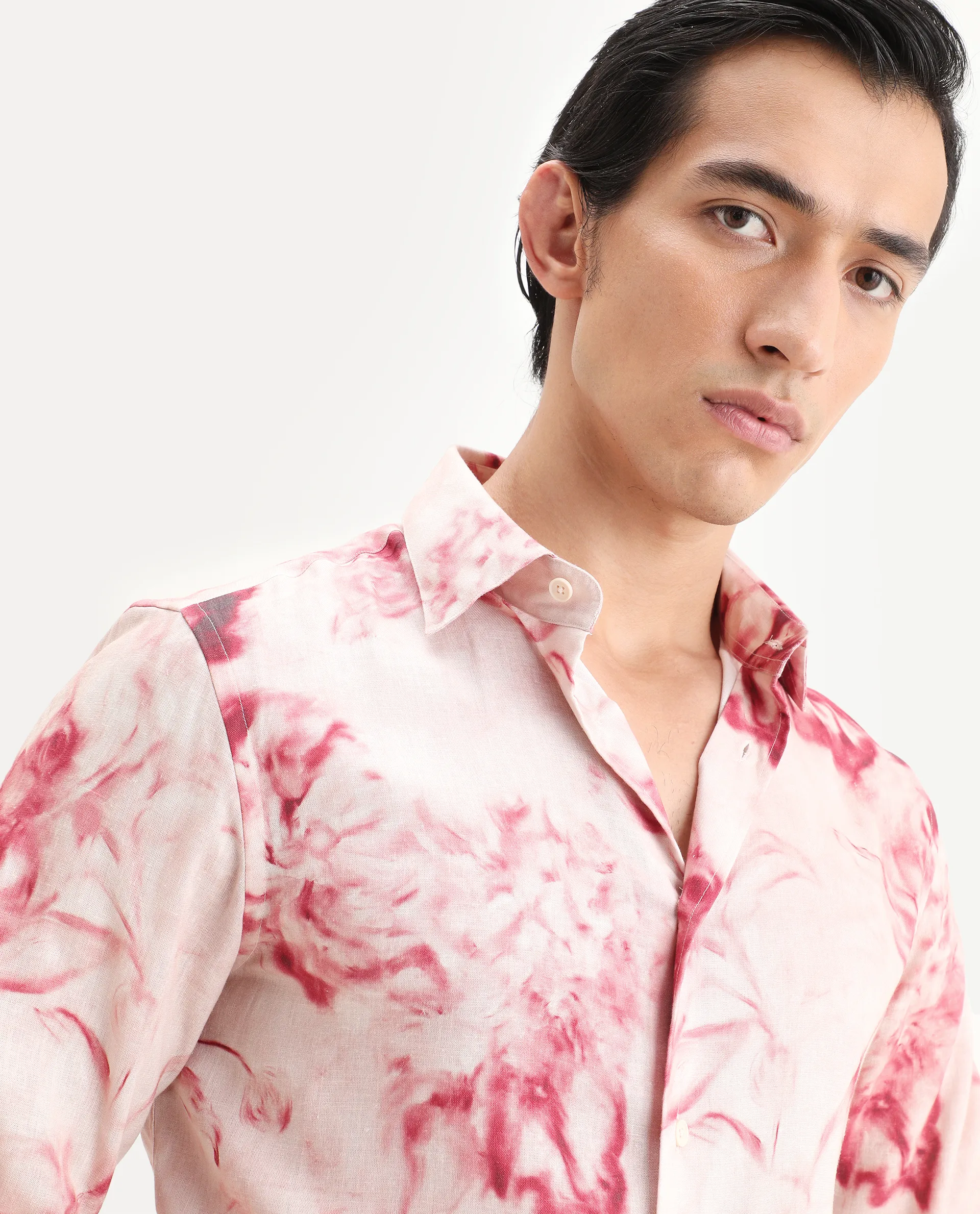 Rare Rabbit Men's Cuvn Dusky Pink Linen Blend Fabric Full Sleeve Spread Collar Regular Fit Floral Print Shirt - Image 7