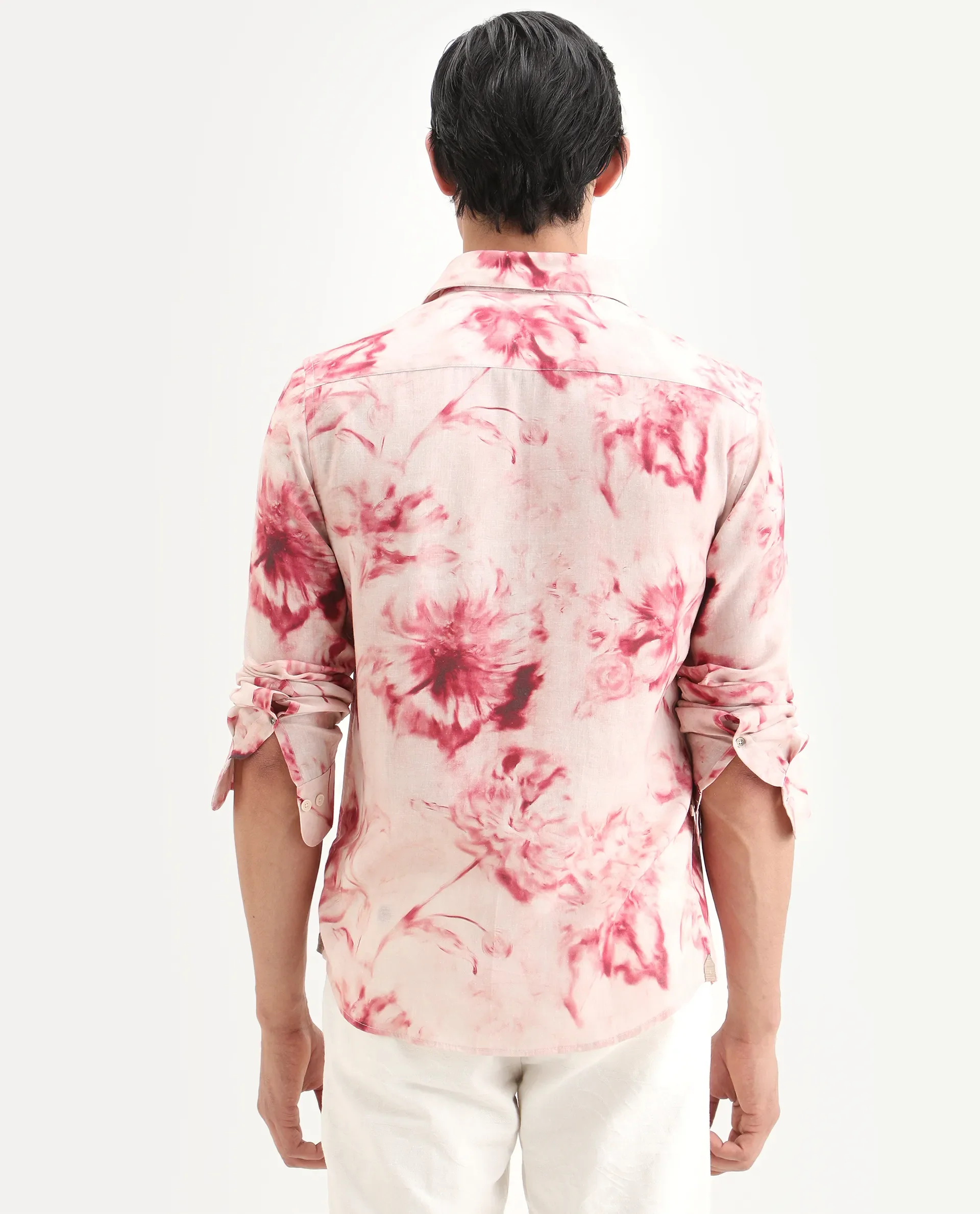 Rare Rabbit Men's Cuvn Dusky Pink Linen Blend Fabric Full Sleeve Spread Collar Regular Fit Floral Print Shirt - Image 8