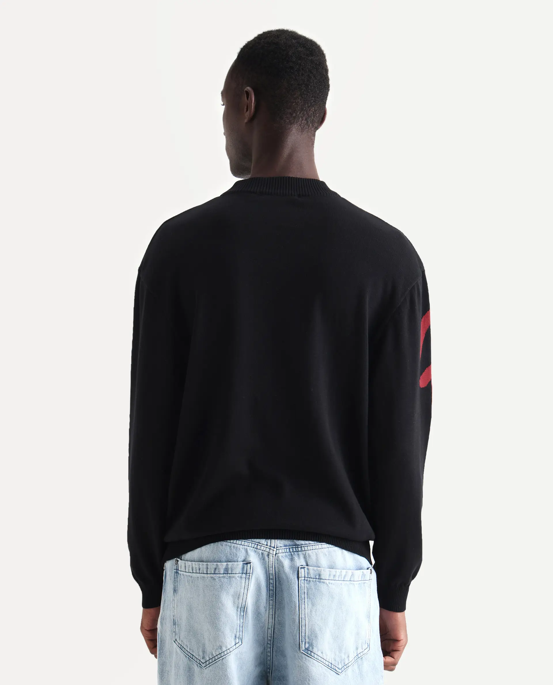 Rare Rabbit Men's Cyan Black Cotton Textured Regular Fit Full Sleeve Crew Neck Sweater - Image 7