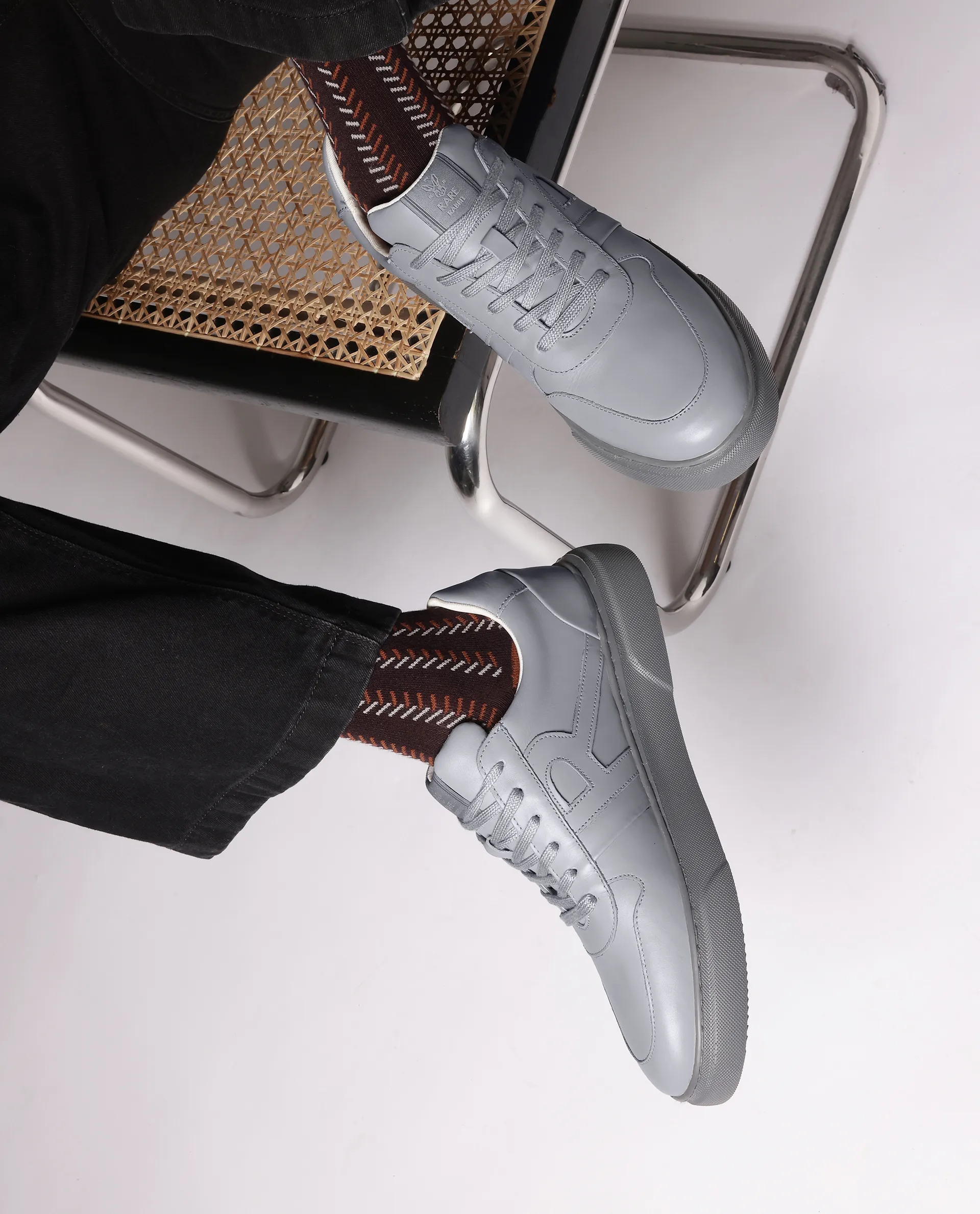Rare Rabbit Men's Cygnus Grey Genuine Leather Monotone Low-Top Lace-Up Branded Sneaker Shoes - Image 2