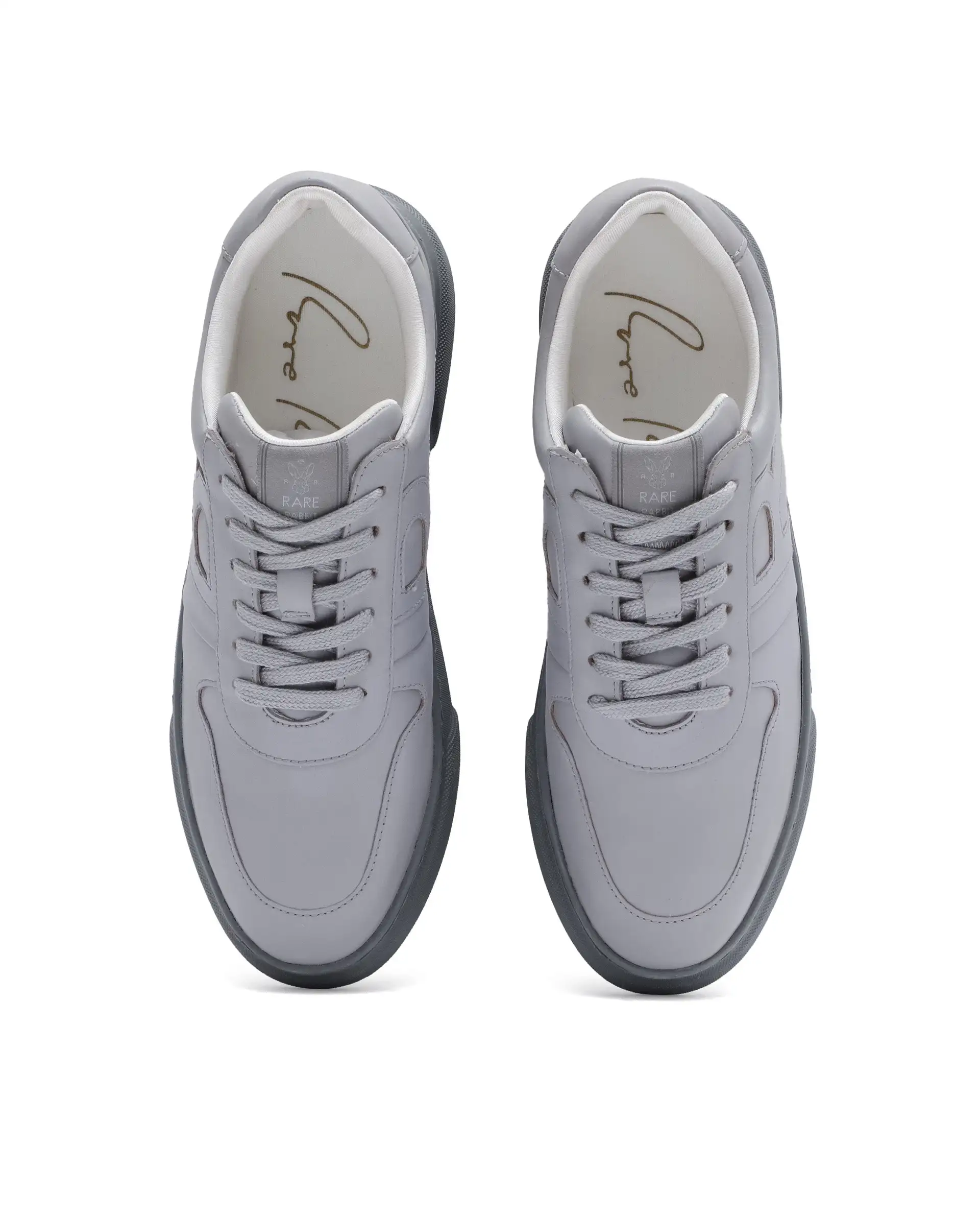 Rare Rabbit Men's Cygnus Grey Genuine Leather Monotone Low-Top Lace-Up Branded Sneaker Shoes - Image 4