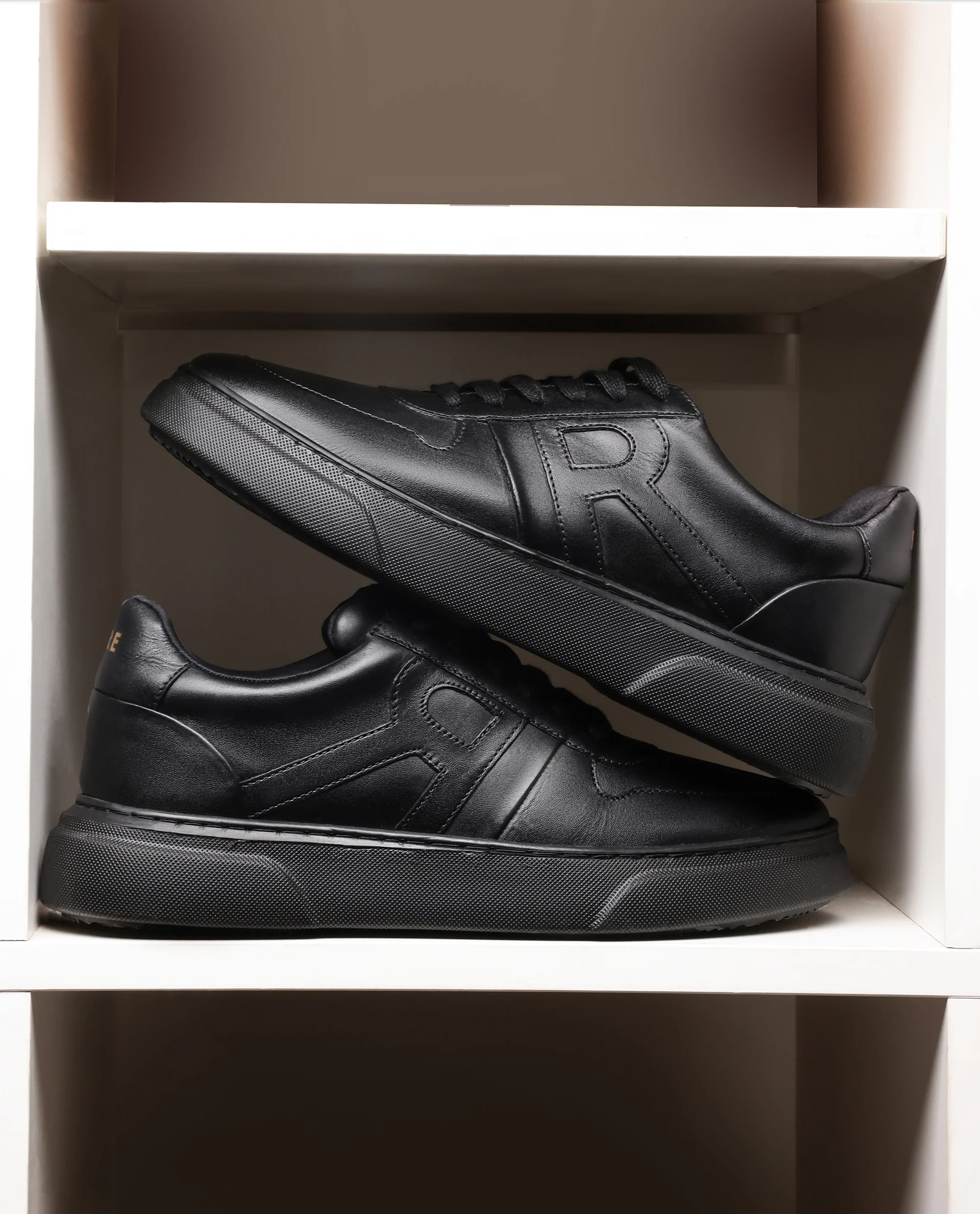 Rare Rabbit Men's Cygnus Black Genuine Leather Monotone Low-Top Lace-Up Branded Sneaker Shoes - Image 2