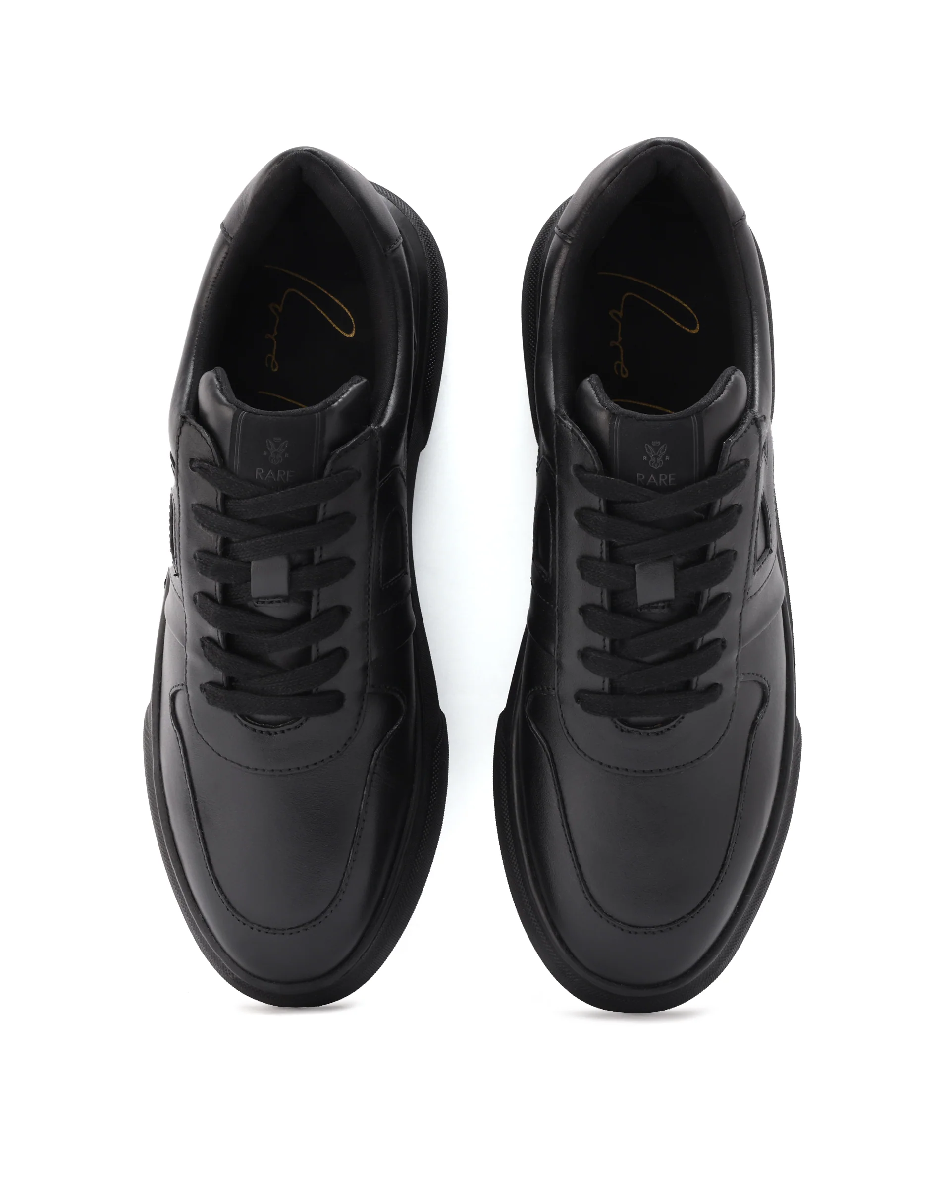 Rare Rabbit Men's Cygnus Black Genuine Leather Monotone Low-Top Lace-Up Branded Sneaker Shoes - Image 4
