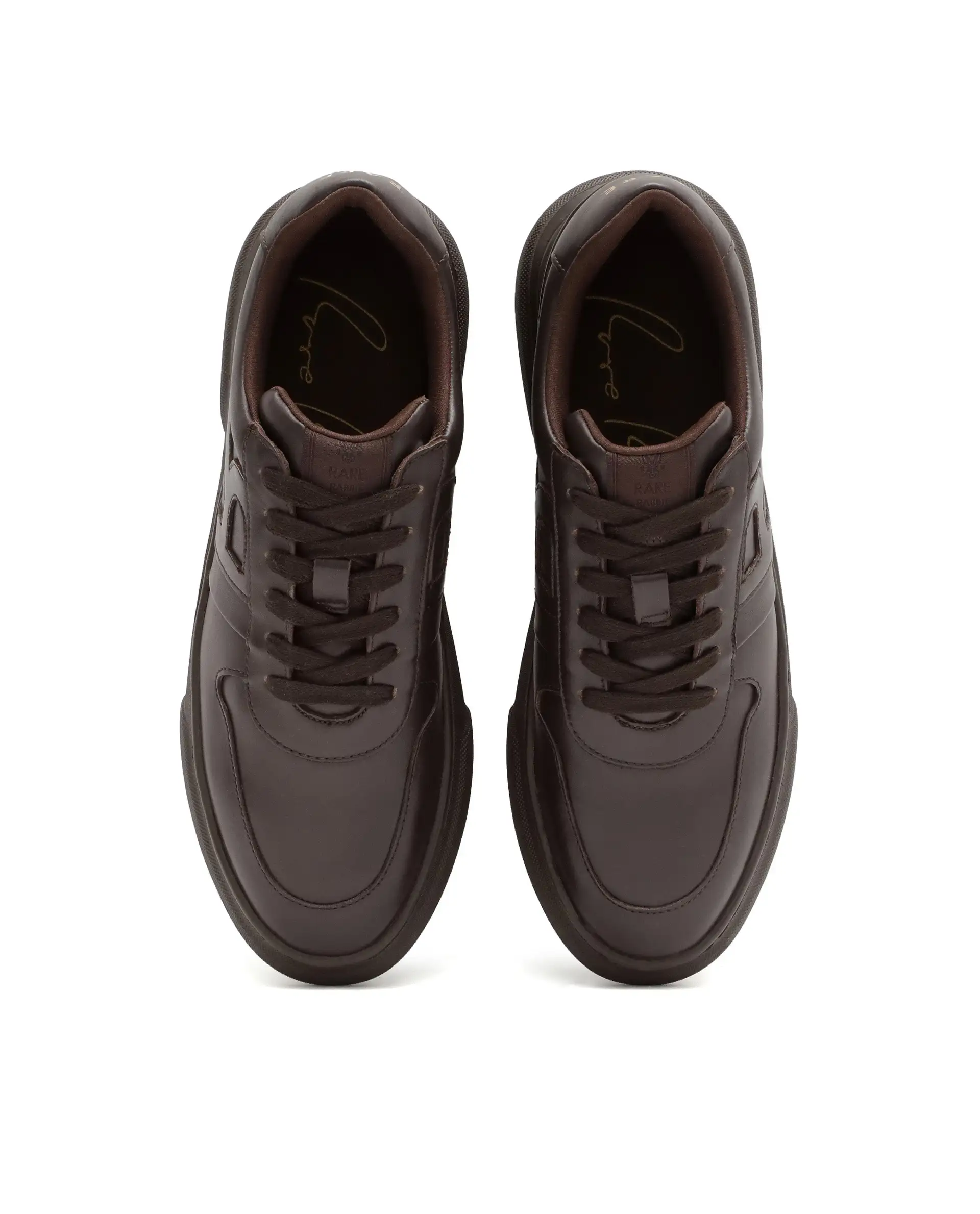 Rare Rabbit Men's Cygnus Dark Brown Genuine Leather Monotone Low-Top Lace-Up Branded Sneaker Shoes - Image 4