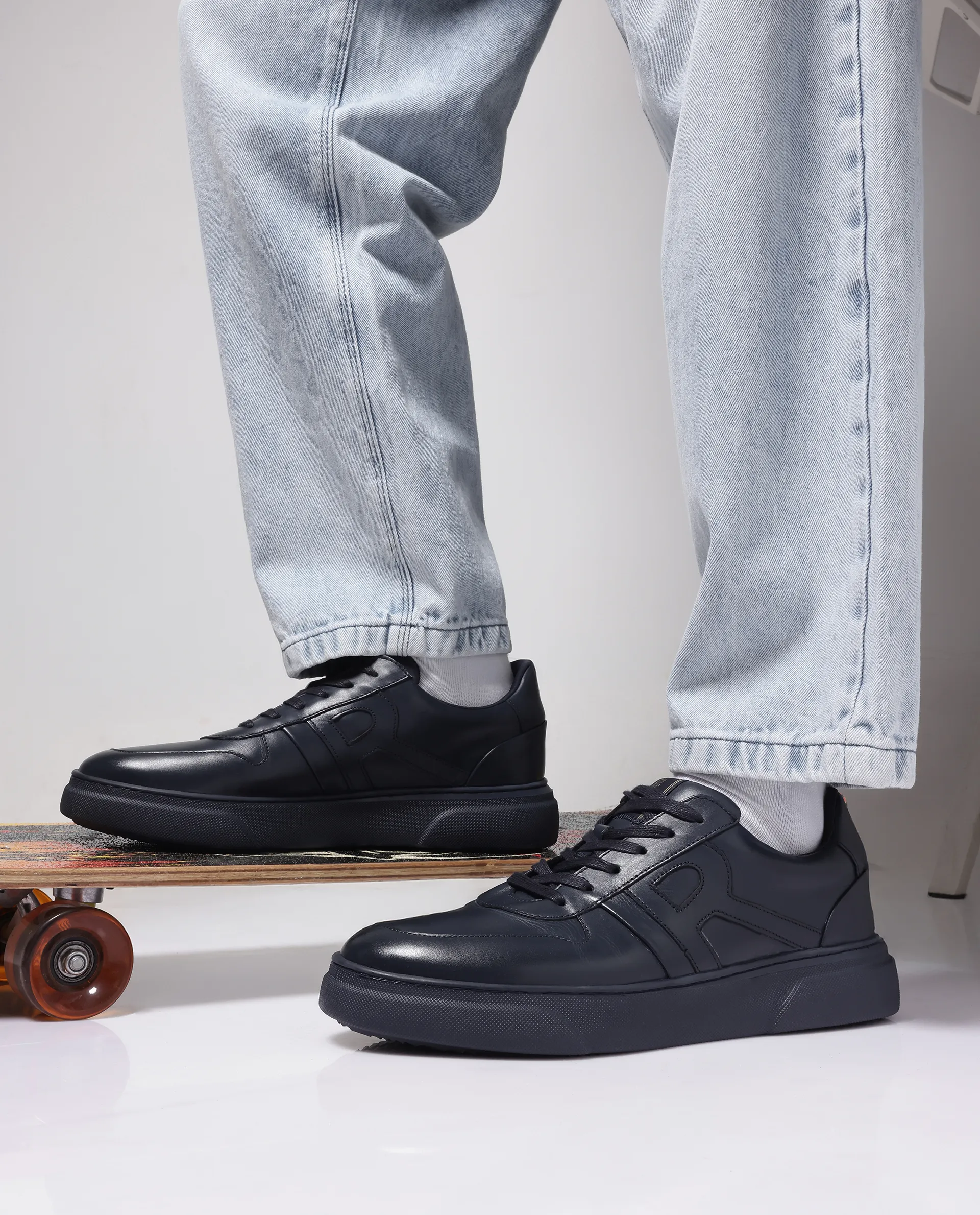 Rare Rabbit Men's Cygnus Navy Genuine Leather Monotone Low-Top Lace-Up Branded Sneaker Shoes - Image 2