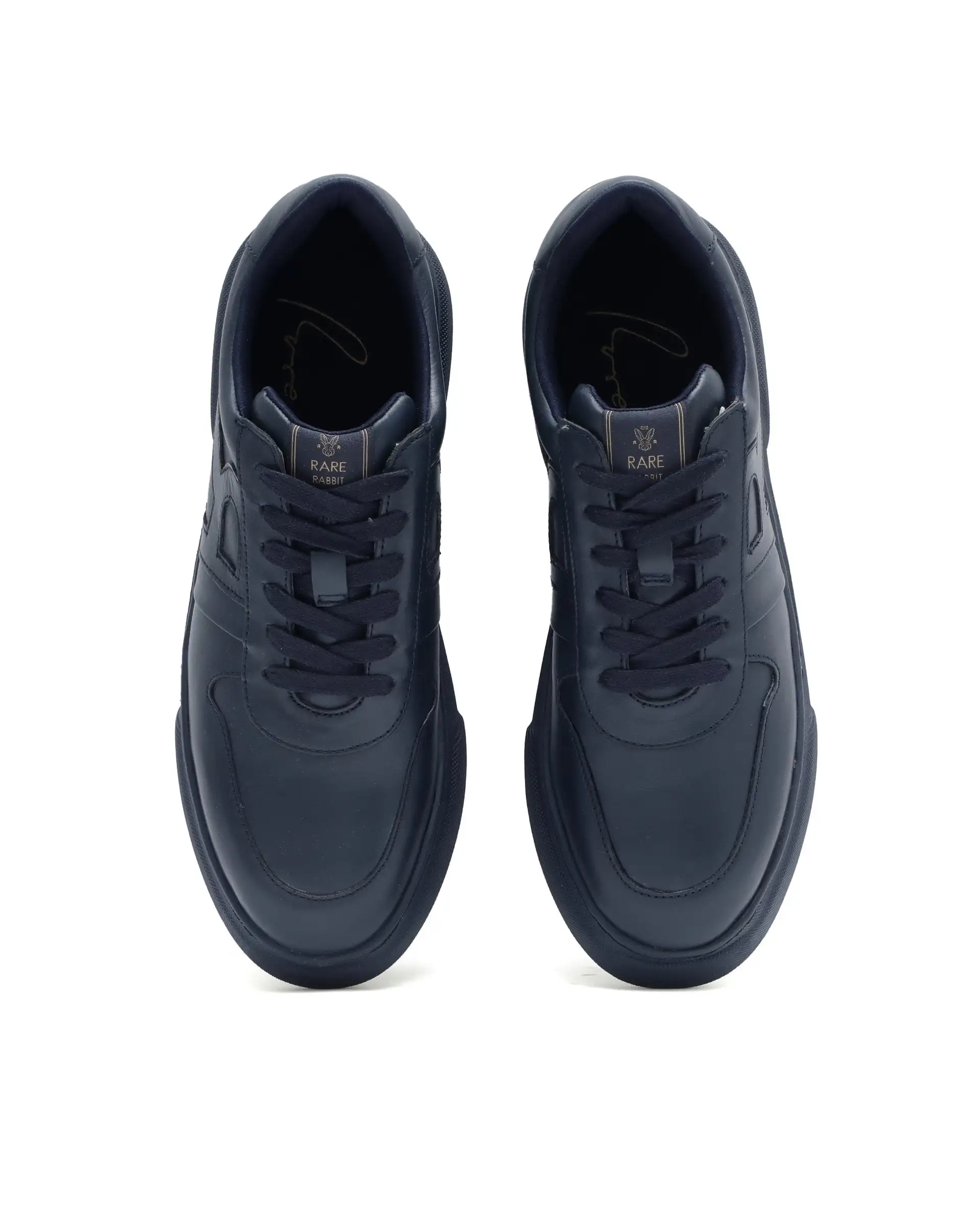 Rare Rabbit Men's Cygnus Navy Genuine Leather Monotone Low-Top Lace-Up Branded Sneaker Shoes - Image 4